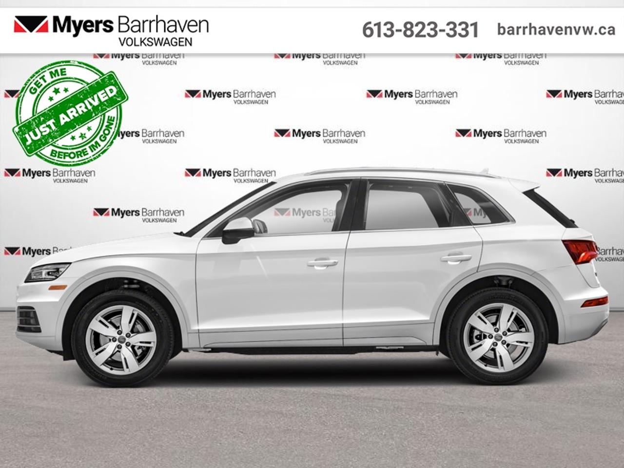 <b>Low Mileage, Navigation,  Sunroof,  Leather Seats,  Premium Sound Package,  Rear View Camera!</b><br> <br> This contemporary Audi Q5 is a thoroughly modern luxury crossover thats a cut above its crowded field of competition. This 2018 Audi Q5 is fresh on our lot in Nepean.<br> <br>Theres something special that sets this Audi Q5 that sets it apart from the dozens of luxury crossovers available. Maybe its the contemporary, yet timeless exterior styling. Maybe its the unique balance of fun, sporty performance with the versatility of expanded interior volume. It might be the exhilaration of the steering wheel in your hands or the thrills it commands while you take in the winding road ahead. No matter your reasons, you have the capability to leave tracks where your journey takes you - in the one vehicle that is ready to leave its impression on you.<br> <br>This low mileage SUV has just 60,196 km. Its Ibis White in colour and is completely accident free based on the <a href=https://vhr.carfax.ca/?id=IRp0sA2VWCDyNPoFPm9Van7Ve9yRoz+n target=_blank>CARFAX Report</a>. It has an Automatic transmission and is powered by a 252HP 2.0L 4 Cylinder Engine. It may have some remaining factory warranty, please check with dealer for details. <br> <br> Our Q5s trim level is 2.0 TFSI quattro Technik. The Technik trim adds advanced technology to this versatile Q5. It comes with an 8.3-inch display radio with navigation, Bluetooth, SiriusXM, a USB port, and 19-speaker premium audio, a 360-degree camera, parking sensors, leather seats which are heated in front, a heated, leather-wrapped steering wheel with audio and cruise control, dual-zone automatic climate control, a power sunroof, a chrome grille, aluminum wheels, and more. This vehicle has been upgraded with the following features: Navigation, Sunroof, Leather Seats, Premium Sound Package, Rear View Camera, Heated Seats, Heated Steering Wheel.<br> <br>To apply right now for financing use this link: <a href=https://www.barrhavenvw.ca/en/form/new/financing-request-step-1/44 target=_blank>https://www.barrhavenvw.ca/en/form/new/financing-request-step-1/44</a><br> <br/>Buy this vehicle now for the lowest bi-weekly payment of <b>$230.40</b> with $0 down for 72 months @ 9.99% APR O.A.C. ((Plus applicable taxes and fees - Some conditions apply to get approved at the mentioned rate) ). See dealer for details. <br><br>We are your premier Volkswagen dealership in the region. If youre looking for a new Volkswagen or a car, check out Barrhaven Volkswagens new, pre-owned, and certified pre-owned Volkswagen inventories. We have the complete lineup of new Volkswagen vehicles in stock like the GTI, Golf R, Jetta, Tiguan, Atlas Cross Sport, Volkswagen ID.4 electric vehicle, and Atlas. If you cant find the Volkswagen model youre looking for in the colour that you want, feel free to contact us and well be happy to find it for you. If youre in the market for pre-owned cars, make sure you check out our inventory. If you see a car that you like, contact 844-914-4805 to schedule a test drive.<br> Come by and check out our fleet of 50+ used cars and trucks and 170+ new cars and trucks for sale in Nepean.  o~o