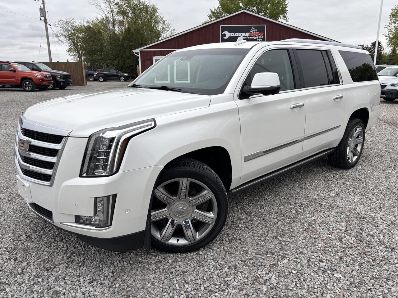 <p dir=ltr><span>~6.2 L~Service Records included~ *LEATHER*HEATED SEATS*COOLED SEATS*SUNROOF*</span><span><font color=#000000 face=Arial, sans-serif><b> </b></font></span><span>This 2017 Cadillac Escalade will be sold with an Ontario Safety Certificate at no extra charge through our multi-point inspection process to provide you with the best quality pre-owned experience. Complete Carfax reports come with every vehicle sale and are readily available. Extra features include Two Keys, 3rd Row Seating, and Bluetooth. Financing available as well at Daves Auto through TD Auto finance for all models 2016 and newer! </span><span> 2020-2026 models range from as low as 6.99%-9.49% and 2016-2019 models range from 8.49%-9.49%.</span><span> All vehicles with XM Capability come with 3 free months of Sirius XM. Daves Auto continues to serve its customers with quality, unbranded pre-owned vehicles, certifying every vehicle inside the list price disclosed. Tinting available for $99/window.</span></p><p><span id=docs-internal-guid-b3ceb47b-7fff-af3f-3e08-a7f0d96474ce></span></p><p dir=ltr><span>Established in 1996, Daves Auto has been serving the Haldimand, West Lincoln and Ontario area with the same quality for 30 years! With growth, Daves Auto now has a lot with approximately 70 vehicles and a service building on-site to safety all vehicles in-house. If you are looking at this vehicle and need any additional information, please feel free to call us or come visit us at 7109 Canborough Rd. Dunnville, Ontario. Find us on Instagram @ daves_auto_2020 and become more familiar with our family business! Please call in advance to ensure availability.</span></p>