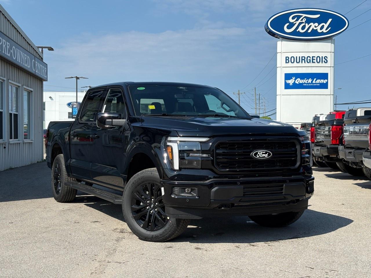 <p>The 2026 Ford F-150 Lariat, finished in a sophisticated Black hue and equipped with a sturdy 4×4 drivetrain, is engineered for both urban and off-road adventures. This SuperCrew truck features an impressive 5.0L V8 engine with auto start/stop technology, ensuring a seamless and powerful driving experience.</p><p>On the exterior, its Agate Black Metallic finish is complemented by the practical Bed Utility Package, complete with a Pro Access Tailgate, convenient Bed Storage Boxes, and 6" Extended Running Boards, enhancing both function and appearance. Inside, the black interior welcomes you with luxury and technology, featuring a Twin Panel Moonroof that brightens the cabin with natural light. The leather/chrome gear shifter, along with leather seating, heated and cooled front seats, and a heated steering wheel, provides unparalleled comfort.</p><p>Stay connected and safe with advanced technology that includes a state-of-the-art navigation system, a wi-fi hotspot, smart device integration, and a comprehensive suite of safety features. The truck's driver assistance technologies, such as lane assist and adaptive cruise control, combined with parking sensors, make your drive both secure and convenient.</p><p>If you're looking for a reliable and stylish vehicle that doesn't compromise on power or luxury, the 2026 Ford F-150 Lariat is an excellent choice. Contact Bourgeois Motors Ltd. today to find out more and take this remarkable truck for a test drive.</p> <p><span style=color:rgb( 58 , 80 , 95 )>The discount shown on vehicle represents the </span><u>Cash Purchase</u><span style=color:rgb( 58 , 80 , 95 )> discount and is inclusive of all non-stackable and stackable cash purchase discounts from Ford of Canada and Bourgeois Motors Ltd. and is offered in lieu of sub-vented lease or finance rates. To get details on current discounts applicable to this and other vehicles in our inventory for Lease and Finance customer, see a member of our team. All offers for lease or finance are On Approved Credit (OAC).While every effort is made to ensure the accuracy of discounts and programs, programs are subject to change without notice </span><span style=color:rgb( 119 , 119 , 119 )>and may not be accurate or completely current. While every reasonable effort is made to ensure the accuracy of this data, we are not responsible for any errors or omissions contained on these pages.</span></p> <p><strong>Why Choose the Bourgeois Auto Group?</strong></p><p>For 80 years, Bourgeois Auto Group has been delivering exceptional automotive experiences. Our factor trained teams work to ensure you receive the shopping experience you deserve; whether you're looking for a new or new-to-you vehicle.</p><p>Shop 24/7 with our online showroom and chat service, ensuring convenience every step of the way. No hidden fees, full disclosure, and every pre-owned vehicle comes with a Carfax® report for peace of mind.</p><p>We offer a wide selection of pre-owned vehicles, all competitively priced using real-time market data. Get the best deal on your purchase and trade-in with our free Live Market Analysis report.</p><p>Looking to sell your car? We buy any make or modelno purchase required. Our simple to use online trade valuation tool will provide you with a clear, transparent selling experience whether you buy our car or not.</p><p>Backed by hundreds dedicated employees across 4 convenient locations, were here to meet all your automotive needs. Visit us in Midland or Parry Sound and explore our inventory or schedule your next service today.</p> <p><strong>Financing Your Next Vehicle with Bourgeois Motors Ford in Midland:</strong></p><p>At Bourgeois Motors Ford, we make financing your next vehicle simple and stress-free! Our team works with trusted lenders to find flexible options tailored to your budget. Drive away with confidenceapply today!</p><p>Take advantage of our online pre-qualification tool, backed by Equifax and TD Bank to find the payment that works for you. Simply <a href=https://www.bourgeoismotors.com/free-credit-check/ rel=nofollow><strong>CLICK HERE</strong></a><strong> </strong>to use our secure online credit tool with no impact to your credit.</p>