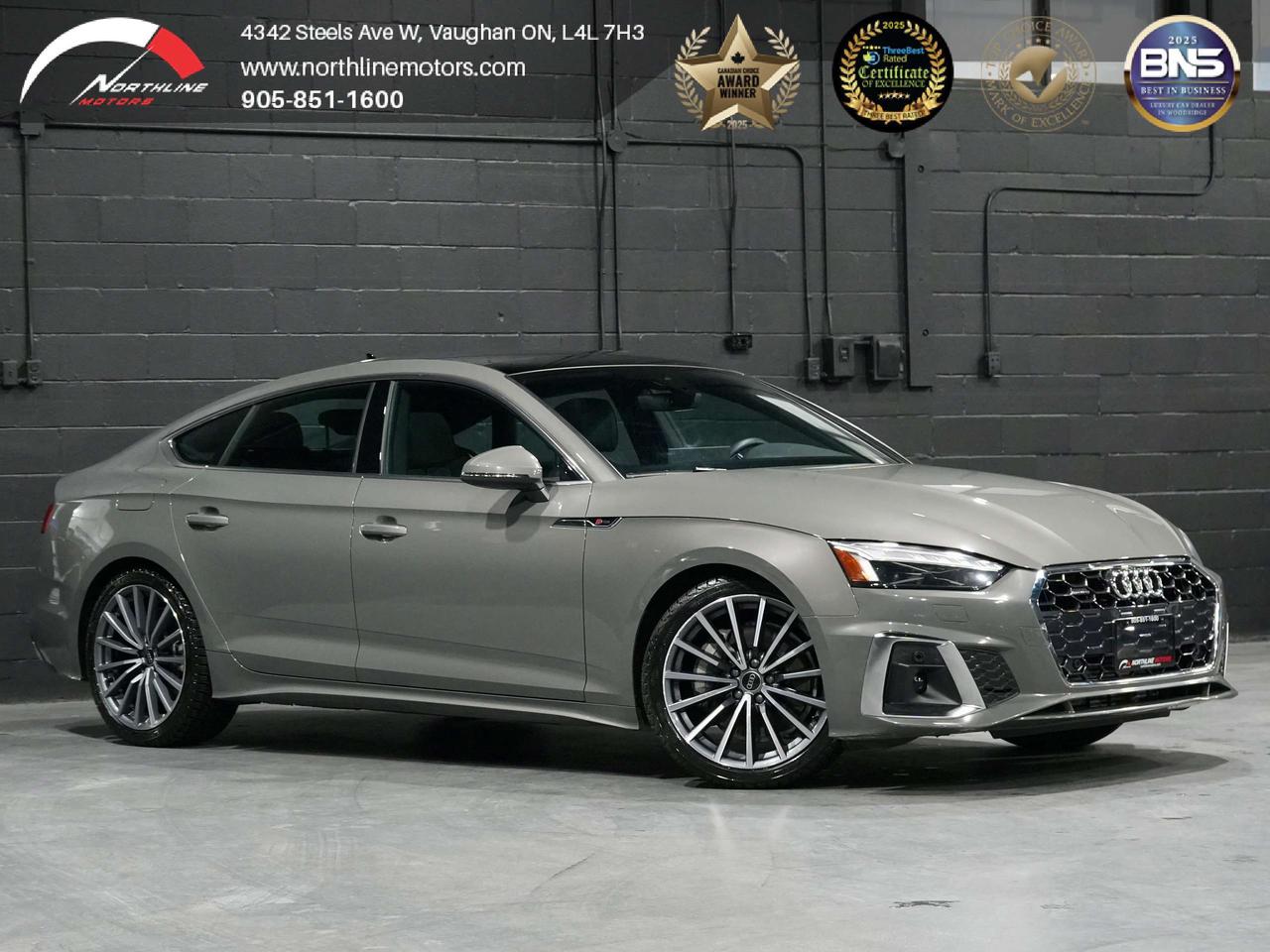 -2.0L Turbocharged TFSI Engine (45 TFSI  261 hp) -7-Speed S tronic Transmission -quattro All-Wheel Drive -Audi Drive Select (Comfort / Auto / Dynamic / Individual) -Paddle Shifters -Eco Start/Stop System -Electromechanical Power Steering -Panoramic Sunroof  -S line Exterior Styling Package -LED Headlights with Signature DRL -LED Rear Lights with Dynamic Indicators -Power Folding Heated Mirrors -Auto-Dimming Exterior Mirrors -Rain-Sensing Wipers -Power Liftgate (Sportback) -S line Badging & Sport Body Kit -S line Sport Seats (Leather / Leatherette) -Heated Front Seats -Memory Front Seats  -Heated Steering Wheel -Three-Zone Automatic Climate Control -Ambient Interior Lighting Package -Aluminum  Interior Trim  -Power Adjustable Front Seats -Keyless Entry & Push Button Start -MMI Navigation Plus with Touch -Audi Virtual Cockpit Plus (Digital Cluster) -Bang & Olufsen Premium Sound System -Apple CarPlay -Android Auto -Bluetooth Connectivity -Audio Voice Control (Hey Audi) -USB-C Charging Ports -Rearview Camera -Front & Rear Parking Sensors -Park Assist System -360&deg; Camera  -Adaptive Cruise Control -Lane Departure Warning -Active Lane Assist -Audi Side Assist (Blind Spot Monitoring) -Audi Pre Sense Front & Rear -Forward Collision Warning -Distance Warning System -Speed Warning -Driver Fatigue Monitoring -Emergency Braking Assist -Exit Warning System ***QUALIFY FOR A 4 YEAR WARRANTY ON OUR VEHICLES TODAY!!! Northline Motors is a 5 star, family-owned dealership that prides itself on strong family values and a commitment to excellence. As consecutive winners of the Peoples Top Choice Award in the GTA, recognized as one of the Top Three Best Dealers in Vaughan by Top Three Rated, named Best Canadian Business by the Canada Business Review Board, and accredited by the Better Business Bureau with an A+ rating, our dedication to quality truly stands out. Weve also been honored with the Readers Choice Award in Vaughan. Visit our website for weekly updates on our exciting inventory, or stop by our pressure free, friendly showrooms - coffee and tea are always on us-to experience luxury, comfort, and innovation firsthand. With over 12 years of industry experience, we understand your needs and work tirelessly to deliver an exceptional experience every time. Our competitive prices and extensive selection of premium vehicles are backed by full transparency, comprehensive vehicle history reports, extended warranties, and aftermarket services. Serving customers nationwide, we invite you to call or visit today and become part of the ever growing Northline family.  Please note: Prices exclude applicable taxes and licensing fees. All vehicles, unless otherwise specified, can be certified for an additional $999; otherwise, as per OMVIC regulations, the vehicle is not drivable, certified, or e tested.  Although every effort is made to ensure the information provided is accurate and up-to-date, we do not take responsibility for any errors, omissions, or typographical mistakes found on our pages, including vehicle options. Additionally, prices are subject to change without notice. To ensure you have the most up-to-date information, please contact our sales team.