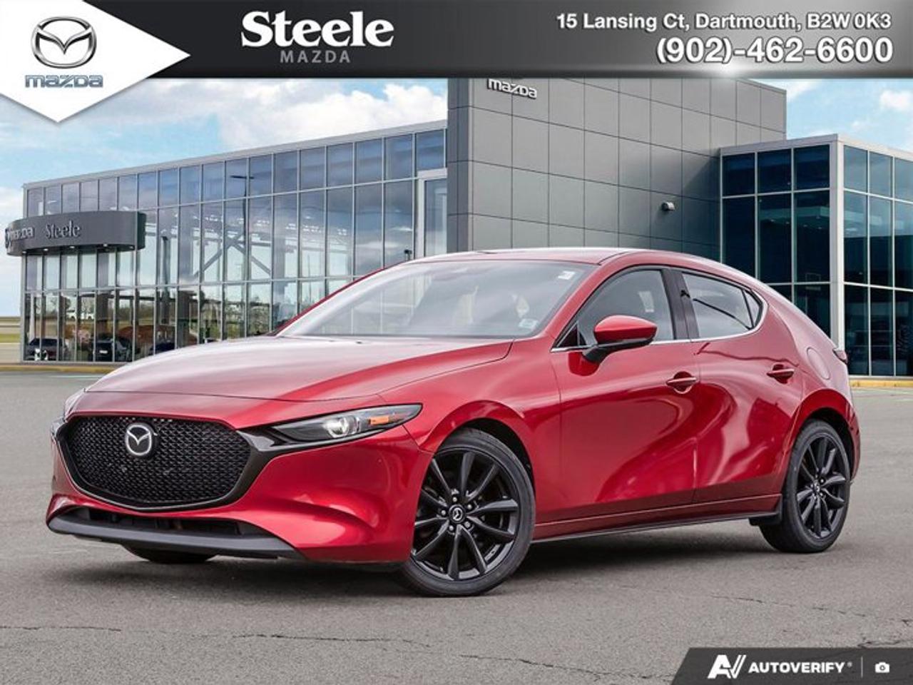 This 2019 Mazda Mazda3 Sport GT Premium Front Wheel Drive with 127,451 km has been professionally detailed and is now available for viewing at Steele Mazda. Finished in Soul Red Crystal Metallic with a Black leather interior, this one-owner, clean-history hatchback combines upscale refinement with Mazdas responsive 2.5L SKYACTIV-G engine and 6-speed SKYACTIV-Drive automatic transmission. Key GT Premium features include heated leather front bucket seats, heated steering wheel, power moonroof, Bose premium audio system, and a heads-up display that keeps key driving information in clear view. This vehicle comes with partial service history available, while the full mechanical inspection, brake inspection and measurements, tire inspection and measurements, and certified technician road test are currently pending completion. Buyers looking for a well-equipped compact hatchback with premium comfort, efficient performance, and a strong ownership history are encouraged to book a viewing.