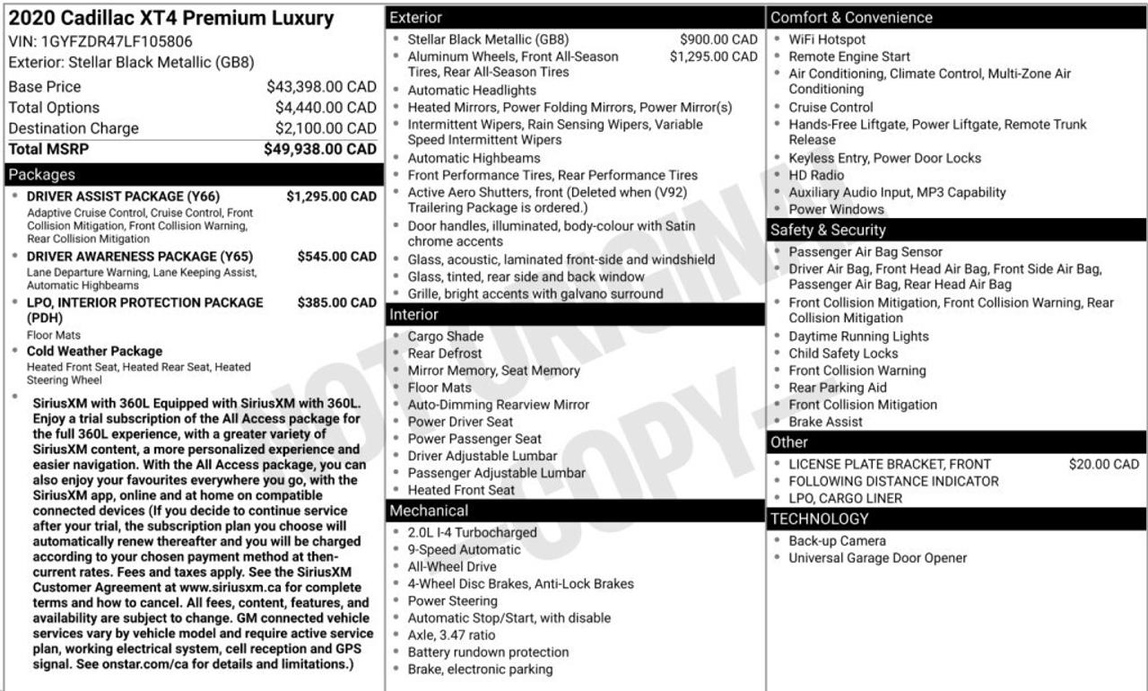 2020 Cadillac XT4 XT4 Premium Luxury AWD   Very Low KM   Driver Assi Photo