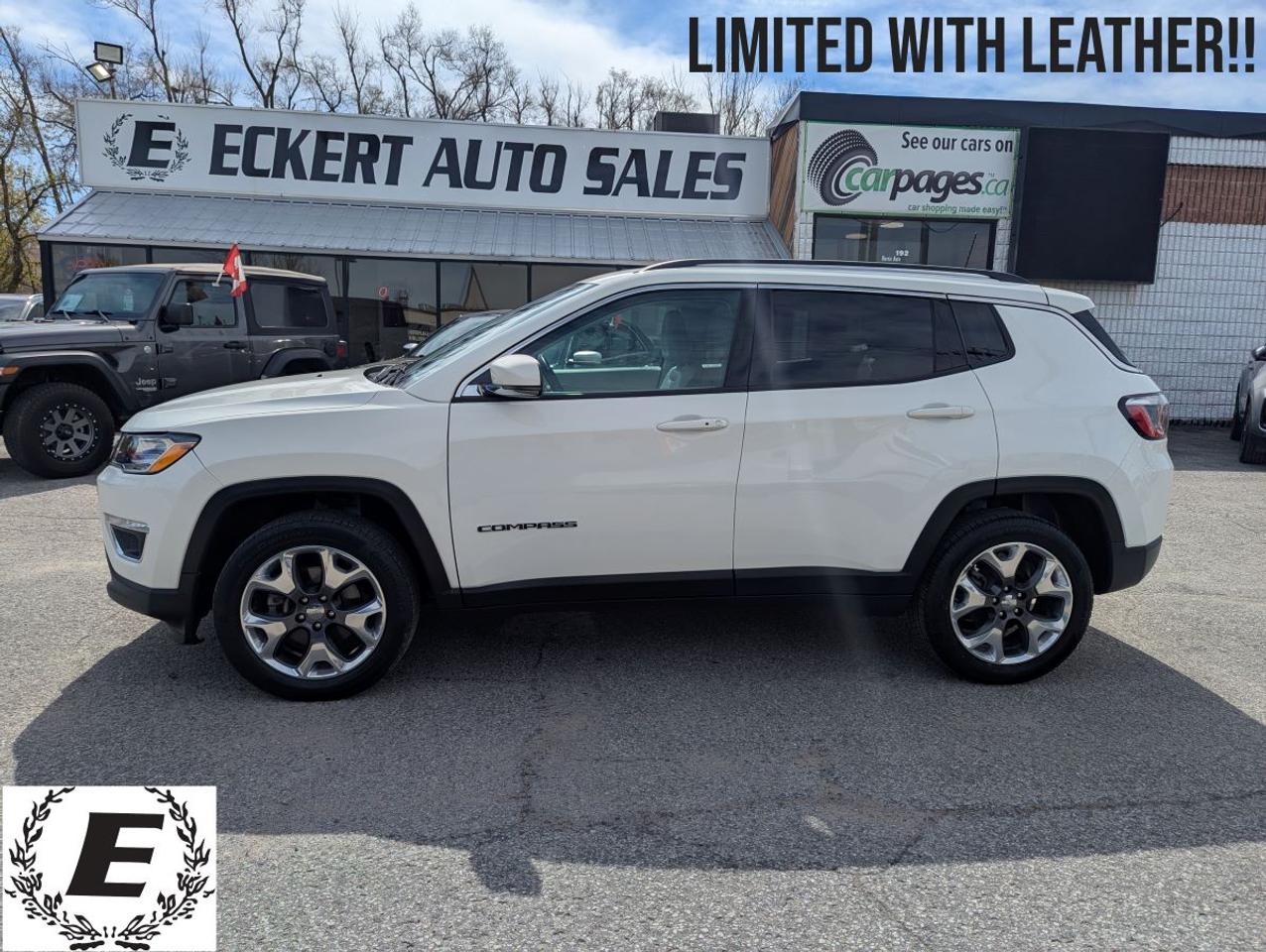 <p>Get ready to elevate your drive with this stunning used 2020 Jeep Compass Limited, now available at Eckert Auto Sales, 192 Essa Road, Barrie! Dressed in a classic white exterior and boasting a sophisticated black and grey leather interior, this SUV is as stylish as it is capable. Under the hood, youll find a robust 2.4L 4-cylinder engine paired with an automatic transmission and true 4-wheel drive, ensuring youre ready for any adventure, from city commutes to weekend getaways. This 4-door crossover offers the perfect blend of comfort, practicality, and the rugged spirit Jeep is renowned for. With 117,800 kilometers on the odometer, this Compass Limited is just getting started and is eager to hit the road with you behind the wheel.</p><p>This 2020 Jeep Compass Limited is packed with premium features designed to make every journey a pleasure. Imagine sinking into the luxurious&nbsp;<strong>LEATHER</strong>&nbsp;seats, a standout feature that adds a touch of elegance and comfort to your daily drive. Conquer any terrain with confidence thanks to the intelligent&nbsp;<strong>4-wheel drive system</strong>, providing superior traction and stability in all conditions. The&nbsp;<strong>Limited trim</strong>&nbsp;signifies a higher level of refinement and technology, offering an enhanced driving experience youll appreciate. Stay connected and entertained with the advanced&nbsp;<strong>infotainment system</strong>, designed to keep you informed and amused on the go. Plus, the practical&nbsp;<strong>SUV/Crossover body style</strong> provides ample space for passengers and cargo, making it the ideal vehicle for families, adventurers, and anyone who needs versatility in their ride.</p><p>The price includes our Advantage Package!!&nbsp; For more information give us a call today at (705)797-1100 or visit us at 192 Essa Road, Barrie.</p><p>HST and licensing extra.&nbsp;</p>