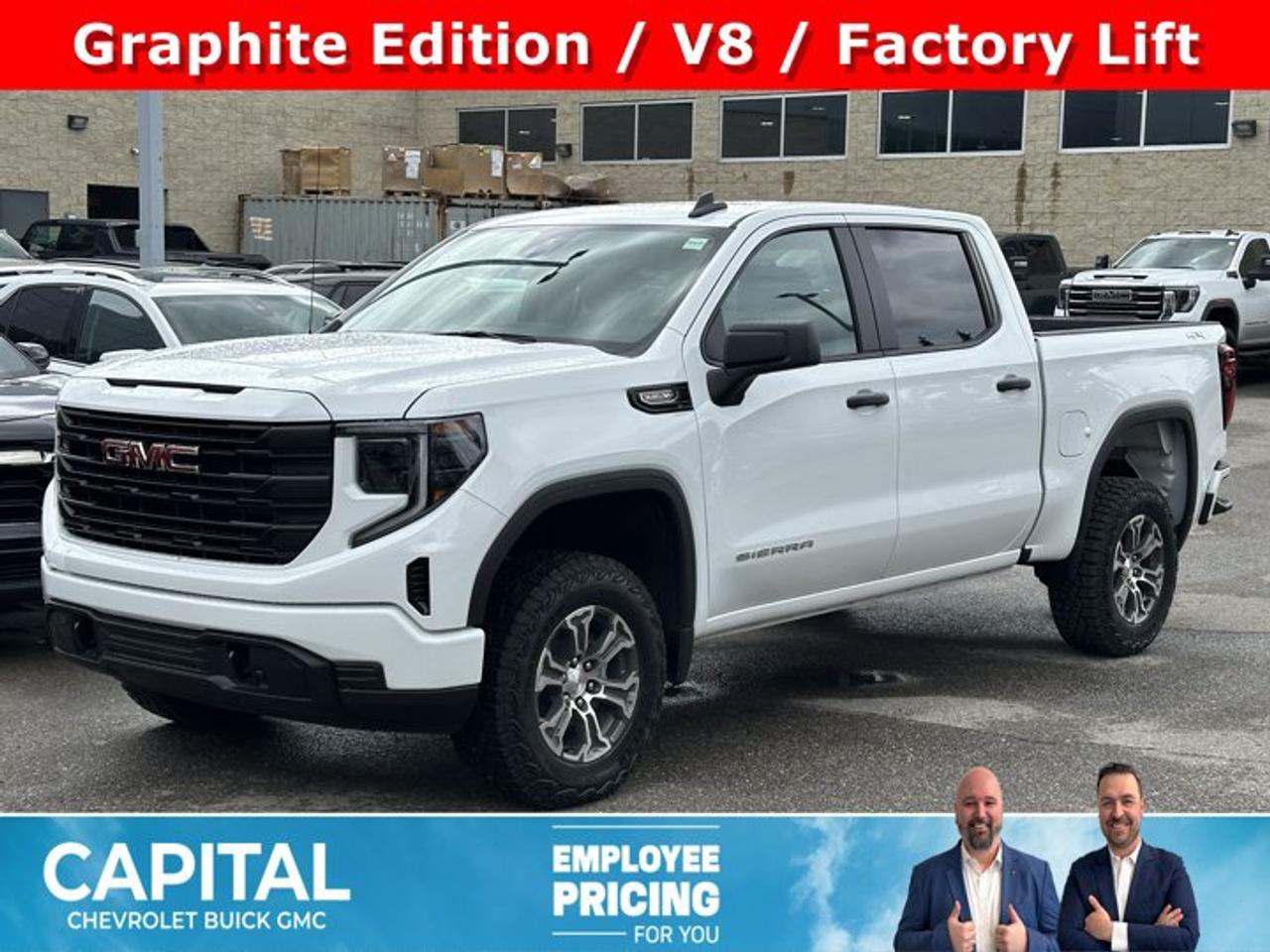 This GMC Sierra 1500 boasts a Gas V8 5.3L/325 engine powering this Automatic transmission. ENGINE, 5.3L ECOTEC3 V8 (355 hp [265 kW] @ 5600 rpm, 383 lb-ft of torque [518 Nm] @ 4100 rpm); featuring Dynamic Fuel Management (Includes (KW7) 170-amp alternator and (MHT) 10-speed automatic transmission., Wireless, Apple CarPlay / Wireless Android Auto, Windows, power rear, express down (Not available on Regular Cab models.).* This GMC Sierra 1500 Features the Following Options *Windows, power front, drivers express up/down, Window, power front, passenger express down, Wi-Fi Hotspot capable (Terms and limitations apply. See onstar.ca or dealer for details.), Wheels, 17 x 8 (43.2 cm x 20.3 cm) painted steel, Silver, Wheel, 17 x 8 (43.2 cm x 20.3 cm) full-size, steel spare, USB ports, 2, Charge/Data ports located on instrument panel, Transfer case, single speed, electronic Autotrac with push button control (4WD models only), Tires, 255/70R17 all-season, blackwall, Tire, spare 255/70R17 all-season, blackwall (Included with (QBN) 255/70R17 all-season, blackwall tires.), Tire Pressure Monitoring System, auto learn includes Tire Fill Alert (does not apply to spare tire).* Visit Us Today *A short visit to Capital Chevrolet Buick GMC Inc. located at 13103 Lake Fraser Drive SE, Calgary, AB T2J 3H5 can get you a reliable Sierra 1500 today!