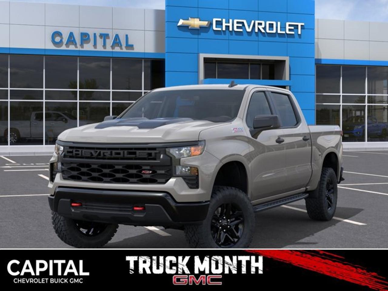 This Chevrolet Silverado 1500 boasts a Gas V8 5.3L/325 engine powering this Automatic transmission. ENGINE, 5.3L ECOTEC3 V8 (355 hp [265 kW] @ 5600 rpm, 383 lb-ft of torque [518 Nm] @ 4100 rpm); featuring available Dynamic Fuel Management that enables the engine to operate in 17 different patterns between 2 and 8 cylinders, depending on demand, to optimize power delivery and efficiency, Wireless phone projection for Apple CarPlay and Android Auto, Windows, power rear, express down.* This Chevrolet Silverado 1500 Features the Following Options *Window, power front, passenger express down, Window, power front, drivers express up/down, Wi-Fi Hotspot capable (Terms and limitations apply. See onstar.ca or dealer for details.), Wheels, 18 x 8.5 (45.7 cm x 21.6 cm) High gloss Black painted aluminum, Wheel, 17 x 8 (43.2 cm x 20.3 cm) full-size, steel spare, USB ports, rear, dual, charge-only, USB Ports, 2, Charge/Data ports located on the instrument panel, Transfer case, two-speed electronic Autotrac with push button control (4WD models only), Tires, LT275/65R18C blackwall Goodyear Wrangler Territory MT, Tire, spare 265/70R17SL all-season, blackwall.* Stop By Today *For a must-own Chevrolet Silverado 1500 come see us at Capital Chevrolet Buick GMC Inc., 13103 Lake Fraser Drive SE, Calgary, AB T2J 3H5. Just minutes away!