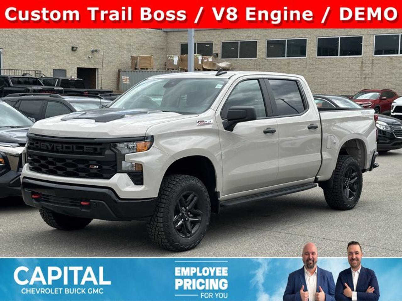 This Chevrolet Silverado 1500 boasts a Gas V8 5.3L/325 engine powering this Automatic transmission. ENGINE, 5.3L ECOTEC3 V8 (355 hp [265 kW] @ 5600 rpm, 383 lb-ft of torque [518 Nm] @ 4100 rpm); featuring available Dynamic Fuel Management that enables the engine to operate in 17 different patterns between 2 and 8 cylinders, depending on demand, to optimize power delivery and efficiency, Wireless phone projection for Apple CarPlay and Android Auto, Windows, power rear, express down.* This Chevrolet Silverado 1500 Features the Following Options *Window, power front, passenger express down, Window, power front, drivers express up/down, Wi-Fi Hotspot capable (Terms and limitations apply. See onstar.ca or dealer for details.), Wheels, 18 x 8.5 (45.7 cm x 21.6 cm) High gloss Black painted aluminum, Wheel, 17 x 8 (43.2 cm x 20.3 cm) full-size, steel spare, USB ports, rear, dual, charge-only, USB Ports, 2, Charge/Data ports located on the instrument panel, Transfer case, two-speed electronic Autotrac with push button control (4WD models only), Tires, LT275/65R18C blackwall Goodyear Wrangler Territory MT, Tire, spare 265/70R17SL all-season, blackwall.* Stop By Today *For a must-own Chevrolet Silverado 1500 come see us at Capital Chevrolet Buick GMC Inc., 13103 Lake Fraser Drive SE, Calgary, AB T2J 3H5. Just minutes away!