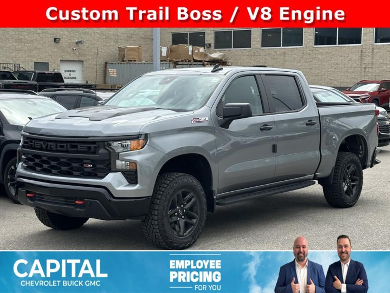 This Chevrolet Silverado 1500 boasts a Gas V8 5.3L/325 engine powering this Automatic transmission. ENGINE, 5.3L ECOTEC3 V8 (355 hp [265 kW] @ 5600 rpm, 383 lb-ft of torque [518 Nm] @ 4100 rpm); featuring available Dynamic Fuel Management that enables the engine to operate in 17 different patterns between 2 and 8 cylinders, depending on demand, to optimize power delivery and efficiency, Wireless phone projection for Apple CarPlay and Android Auto, Windows, power rear, express down.*This Chevrolet Silverado 1500 Comes Equipped with These Options *Window, power front, passenger express down, Window, power front, drivers express up/down, Wi-Fi Hotspot capable (Terms and limitations apply. See onstar.ca or dealer for details.), Wheels, 18 x 8.5 (45.7 cm x 21.6 cm) High gloss Black painted aluminum, Wheel, 17 x 8 (43.2 cm x 20.3 cm) full-size, steel spare, USB ports, rear, dual, charge-only, USB Ports, 2, Charge/Data ports located on the instrument panel, Transfer case, two-speed electronic Autotrac with push button control (4WD models only), Tires, LT275/65R18C blackwall Goodyear Wrangler Territory MT, Tire, spare 265/70R17SL all-season, blackwall.* Visit Us Today *Come in for a quick visit at Capital Chevrolet Buick GMC Inc., 13103 Lake Fraser Drive SE, Calgary, AB T2J 3H5 to claim your Chevrolet Silverado 1500!