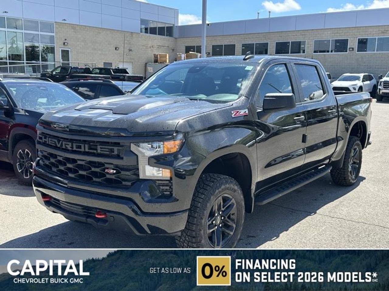 This Chevrolet Silverado 1500 boasts a Gas V8 5.3L/325 engine powering this Automatic transmission. ENGINE, 5.3L ECOTEC3 V8 (355 hp [265 kW] @ 5600 rpm, 383 lb-ft of torque [518 Nm] @ 4100 rpm); featuring available Dynamic Fuel Management that enables the engine to operate in 17 different patterns between 2 and 8 cylinders, depending on demand, to optimize power delivery and efficiency, Wireless phone projection for Apple CarPlay and Android Auto, Windows, power rear, express down.* This Chevrolet Silverado 1500 Features the Following Options *Window, power front, passenger express down, Window, power front, drivers express up/down, Wi-Fi Hotspot capable (Terms and limitations apply. See onstar.ca or dealer for details.), Wheels, 18 x 8.5 (45.7 cm x 21.6 cm) High gloss Black painted aluminum, Wheel, 17 x 8 (43.2 cm x 20.3 cm) full-size, steel spare, USB ports, rear, dual, charge-only, USB Ports, 2, Charge/Data ports located on the instrument panel, Transfer case, two-speed electronic Autotrac with push button control (4WD models only), Tires, LT275/65R18C blackwall Goodyear Wrangler Territory MT, Tire, spare 265/70R17SL all-season, blackwall.* Visit Us Today *Test drive this must-see, must-drive, must-own beauty today at Capital Chevrolet Buick GMC Inc., 13103 Lake Fraser Drive SE, Calgary, AB T2J 3H5.