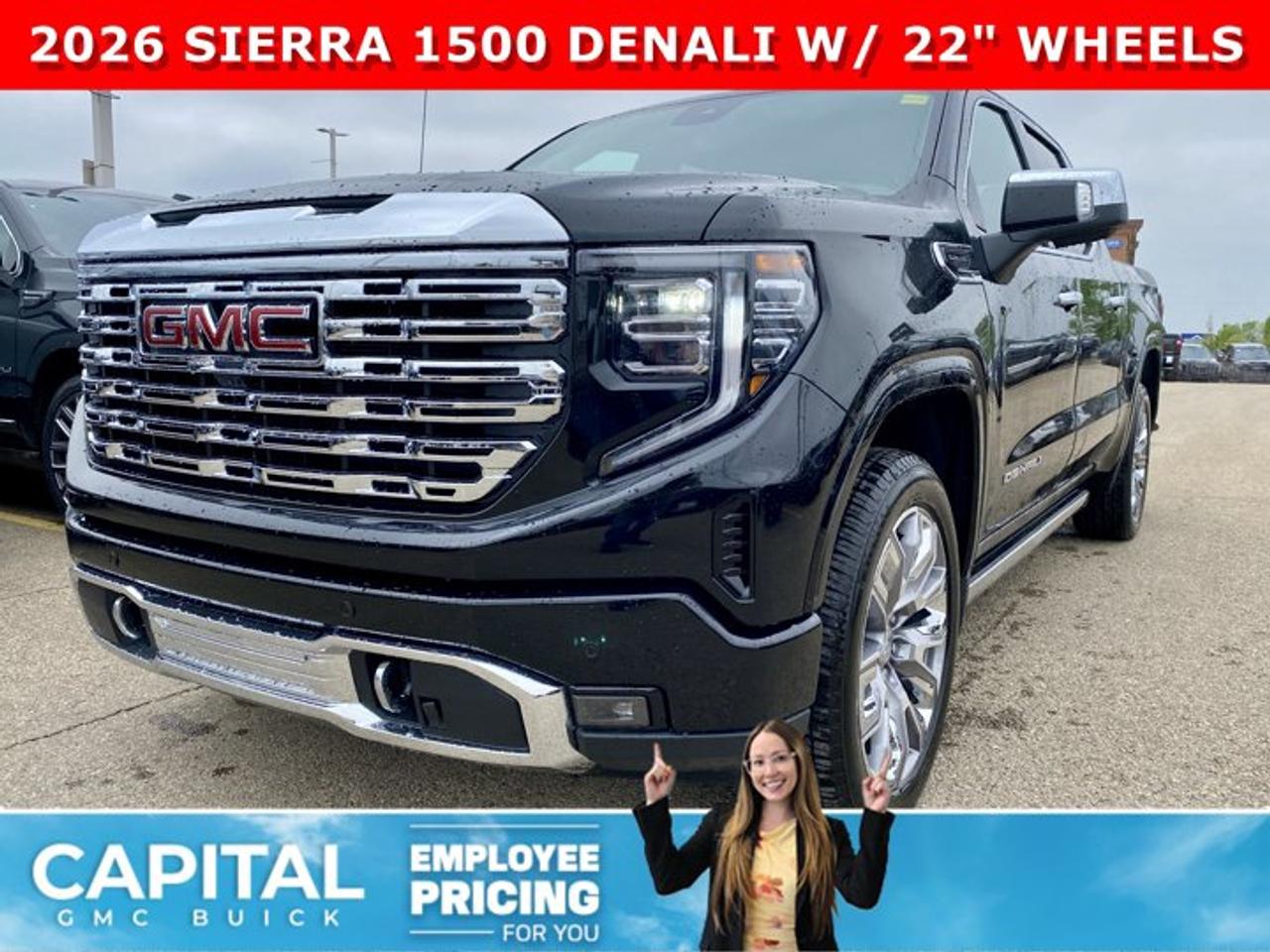 Check out this 2026 Sierra 1500 Crew Cab Denali with the RESERVE PACKAGE. Equipped with a ton of options like Heated and Cooled Seats, POWER SUNROOF, Heated Steering, Body Color Arch Moldings, 360 CAM, Rear Streaming Camera Mirror, Heads-up Display, 22 Inch Wheels, Heated Rear Seats, Massive Touchscreen, Power Assist Steps, and so much more... CALL NOWAsk for the Internet Department for more information or book your test drive today! Text 507-585-4395 for fast answers at your fingertips!Ask for the Internet Department for more information or book your test drive today! Text 507-585-4395 for fast answers at your fingertips!AMVIC Licensed Dealer - Licence Number B1044900