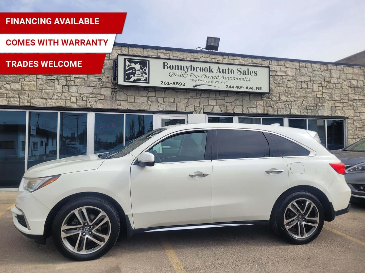 Need a vehicle that has style? Look at our Pre-Owned 2017 ACURA MDX AWD 7 PASSENGER (Pictured in photo) Filled with top options including Heated Leather Seats, Heated steering wheel, Power Sunroof, Keyless Entry, Remote start, Bluetooth, Navigation, Power Mirrors, Power Locks, Power Windows. Am/Fm stereo Cd player Power sunroof, Rearview camera  Power Lift Gate/Air /Tilt /Cruise/ comes with 6 month power train warranty with options to extend. Smooth ride at a great price thats ready for your test drive. Fully inspected and given a clean bill of health by our technicians. Fully detailed on the interior and exterior so it feels like new to you. There should never be any surprises when buying a used car, thats why we share our Mechanical Fitness Assessment and Carfax with our customers, so you know what we know. Bonnybrook Auto sales is helping thousands find quality used vehicles at prices they can afford. If you would like to book a test drive, have questions about a vehicle or need information on finance rates, give our friendly staff a call today! Bonnybrook auto sales is proudly one of the few car dealerships that have been serving Calgary for over Twenty years. /TRADE INS WELCOMED/ Amvic Licensed Business.  Due to the recent increase for used vehicles.  We are in need of pre-owned vehicles. We give top dollar for your trades.  We also purchase all makes and models of vehicles.
