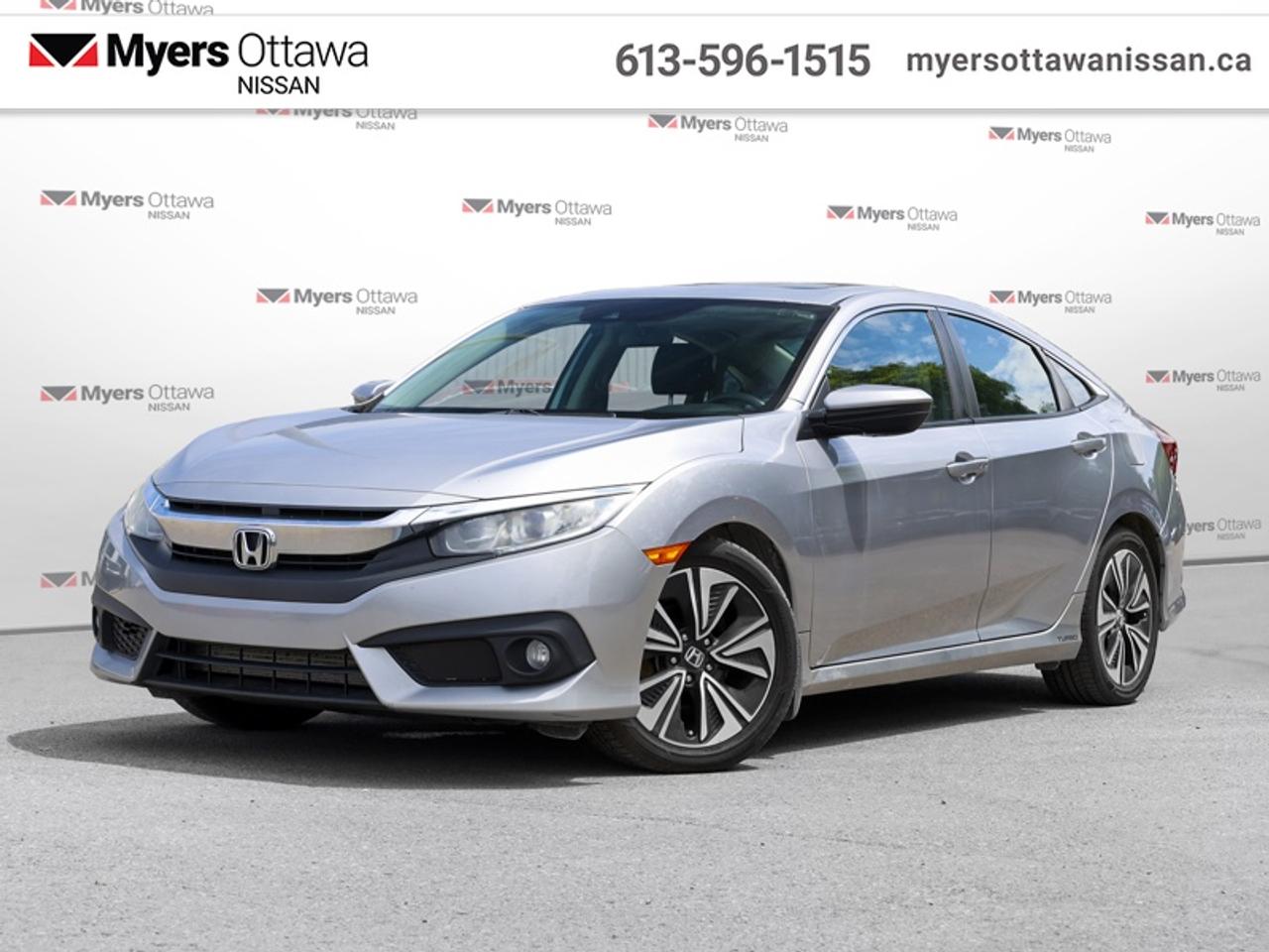 <b>Sunroof,  Bluetooth,  Heated Seats!</b><br> <br>  Compare at $16475 - Our Price is just $15995! <br> <br>Canadas best selling car since 1998, the new 2016 Honda Civic Sedan redefines the compact segment. This 2016 Honda Civic Sedan is fresh on our lot in Ottawa.<br> <br>Completely redesigned for 2016, the Honda Civic sedan has a stylish new exterior, a more fuel-efficient engine and is sportier than ever without sacrificing ride comfort. The 2016 Honda Civic manages to successfully serve as both a practical, reliable car and a fun, sporty model that has some of the best steering, handling, and driving dynamics in the segment.<br> <br>This sedan has 100,240 km. Its Modern Steel Metallic in colour. It has an Automatic transmission and is powered by a 174HP 1.5L 4 Cylinder Engine. <br> <br> Our Civic Sedans trim level is EX-T. The EX-T has a generous host of features including Bluetooth, Apple CarPlay and Android Auto, dual-zone automatic climate control, a power moonroof. The EX-T adds many performance features that make the vehicle easier to live with and more exciting including a turbocharged engine, 17-inch alloy wheels, fog lights, a rear spoiler, and safety tech like lane departure warning, a collision mitigation braking system, adaptive cruise control plus much more. This vehicle has been upgraded with the following features: Sunroof, Bluetooth, Heated Seats.<br> <br>To apply right now for financing use this link: <a href=https://www.myersottawanissan.ca/finance target=_blank>https://www.myersottawanissan.ca/finance</a><br> <br/>Payments from <b>$296.24</b> monthly with $0 down for 72 months @ 9.99% APR O.A.C. ( Plus applicable taxes - and licensing fees ). See dealer for details. <br><br>Get the amazing benefits of a Nissan Certified Pre-Owned vehicle!!! Save thousands of dollars and get a pre-owned vehicle that has factory warranty, 24 hour roadside assistance and rates as low as 2.99%!!! <br>*LIFETIME ENGINE TRANSMISSION WARRANTY NOT AVAILABLE ON VEHICLES WITH KMS EXCEEDING 140,000KM, VEHICLES 8 YEARS & OLDER, OR HIGHLINE BRAND VEHICLE(eg. BMW, INFINITI. CADILLAC, LEXUS...)<br> Come by and check out our fleet of 30+ used cars and trucks and 90+ new cars and trucks for sale in Ottawa.  o~o