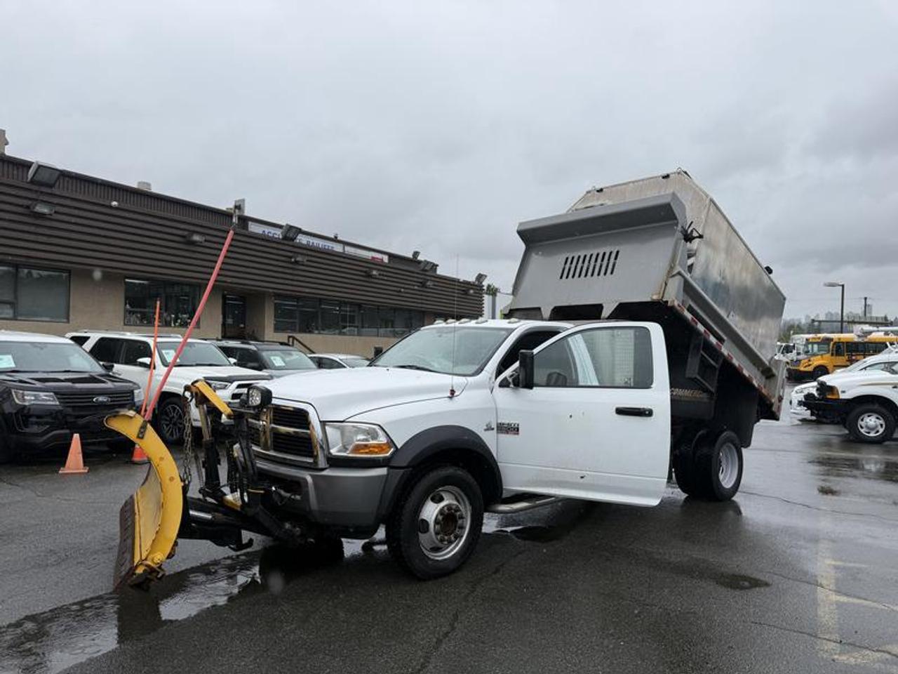 2011 Dodge Ram 5500 Regular Cab 4WD, Plow Dump  6.7L, 6 cylinder, 2 door, 6 speed manual transmission, ( Slight Grind going into 3rd gear)  4WD, AM/FM radio, CD player, white exterior, gray interior, cloth. Certificate and Decal valid to May 2027  $46,240.00 plus $375 processing fee, $46,615.00 total payment obligation before taxes.   Listing report, warranty, contract commitment cancellation fee, financing available on approved credit (some limitations and exceptions may apply). All above specifications and information is considered to be accurate but is not guaranteed and no opinion or advice is given as to whether this item should be purchased. We do not allow test drives due to theft, fraud, acts of vandalism and undetectable impaired driving. Instead we provide the following benefits: Complimentary Warranty (with options to extend), Limited Money Back Satisfaction Guarantee on Fully Completed Contracts, Contract Commitment Cancellation, and an Open-Ended Sell-Back Option. Ask seller for details or call 604-522-REPO(7376) to confirm listing availability.
