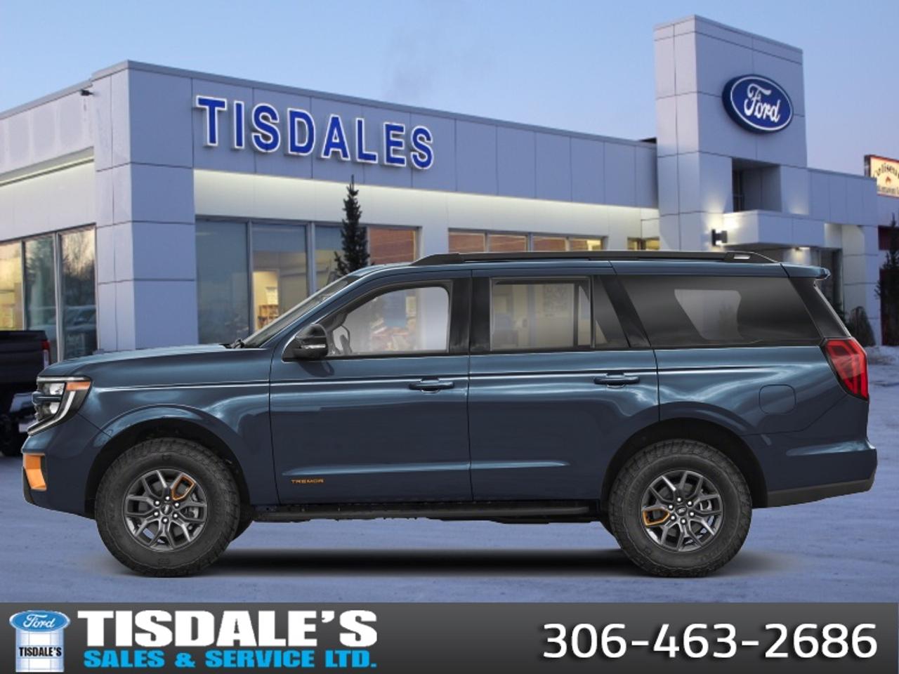 <b>High Output 3.5L EcoBoost, Leather Seats, Power Seat!</b><br> <br> Check out the large selection of new Fords at Tisdales today!<br> <br>The 2026 Ford Expedition delivers commanding presence, roomy versatility and refined capability in a full-size SUV designed for any journey.<br> <br>The 2026 Ford Expedition combines full-size capability, modern technology and versatile design to support whatever your day demands. Inside, the cabin features premium materials, thoughtful layout and seating built for comfort and convenience on every ride. With its confident presence, intelligent features and Fords reputation for capability, the Expedition delivers a luxury-level experience in an SUV built to go the distance.<br> <br>This Stone Blue Metallic SUV has an Automatic transmission and is powered by a 440HP 3.5L V6 Cylinder Engine. <br> <br> Our Expeditions trim level is Tremor. This full-size SUV is purpose-built for off-road adventurers who demand rugged capability alongside premium comfort and advanced tech. Its Terrain Management System with selectable drive modes, skid plates, Class IV towing equipment, and a 360° aerial view camera system provide confidence on challenging trails, while BLIS blind-spot monitoring, lane-keeping assist, and reverse brake assist enhance control in tricky conditions. Inside, heated and ventilated leather captains chairs, tri-zone climate control, a panoramic Vista Roof, power-folding third-row seating, integrated navigation, wireless Apple CarPlay/Android Auto, and a Bang & Olufsen sound system ensure every journey, whether deep in the backcountry or cruising the highway, is as comfortable and connected as it is capable. This vehicle has been upgraded with the following features: High Output 3.5L EcoBoost, Leather Seats, Power Seat.<br><br> View the original window sticker for this vehicle with this url <b><a href=http://www.windowsticker.forddirect.com/windowsticker.pdf?vin=1FMJU1RG4TEA43435 target=_blank>http://www.windowsticker.forddirect.com/windowsticker.pdf?vin=1FMJU1RG4TEA43435</a></b>.<br> <br>To apply right now for financing use this link: <a href=http://www.tisdales.com/shopping-tools/apply-for-credit.html target=_blank>http://www.tisdales.com/shopping-tools/apply-for-credit.html</a><br> <br/>5.49% financing for 84 months. <br> Buy this vehicle now for the lowest bi-weekly payment of <b>$761.49</b> with $0 down for 84 months @ 5.49% APR O.A.C. ( Plus applicable taxes - $699 administration fee included in sale price. / Federal Luxury Tax of $2495.00 included.). Incentives expire 2026-06-30. See dealer for details. <br><br>Tisdales is not your standard dealership. Sales consultants are available to discuss what vehicle would best suit the customer and their lifestyle, and if a certain vehicle isnt readily available on the lot, one will be brought in.<br> Come by and check out our fleet of 20+ used cars and trucks and 70+ new cars and trucks for sale in Kindersley.  o~o