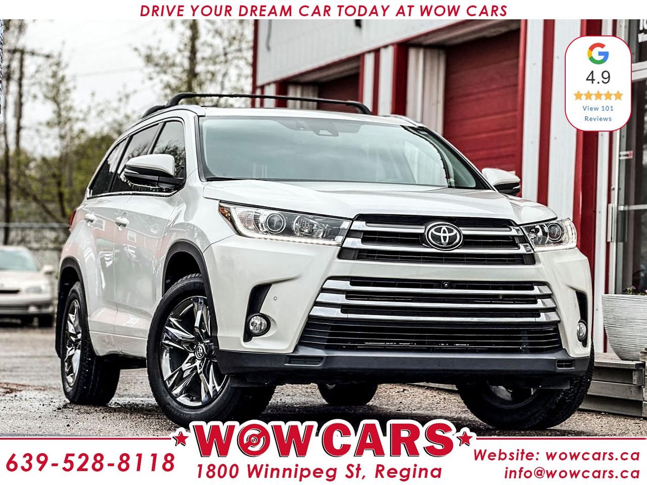2017 Toyota Highlander Limited AWD Odometer: 138,241km <br/> Price: $33,990+taxes <br/> Financing Available <br/> <br/> <br/> WOW Factors:--Certified and mechanical inspection <br/> -Fully Loaded (Limited Edition) <br/> <br/> <br/> Highlight features:--Lane Keep Departure <br/> -Front Collision Warning <br/> -Blind Spot Monitoring <br/> -Navigation System <br/> -360 Birds View Camera <br/> -Panoramic Sunroof <br/> -All-Wheel Drive <br/> -Chrome Alloy Wheels <br/> -Backup-Camera <br/> -Leather Power Seats <br/> -Front Heated Seats + Cooled Seats <br/> -Heated Steering Wheel <br/> -Rear 2nd Row Heated Seats <br/> -Third Row Seating <br/> -Memory Seats <br/> -Push Button Start <br/> -Power Lift Gate <br/> -Parking Sensors (Front & Rear) <br/> -Adaptive Cruise Control and much more. <br/> <br/> <br/> Financing Available <br/> Driven by Trust, Powered by Family  Your Destination for Quality Pre-Owned Vehicles <br/> At our family-owned dealership, customer satisfaction isnt just a goal  its our promise. We specialize in pre-owned Cars, SUVs, Vans, and Trucks, offering standout value with the WOW factors that set us apart. From exceptional Google reviews to unmatched after-sales service, we go above and beyond to make your experience seamless, transparent, and friendly. <br/> <br/> <br/> Visit WOW CARS Today at 1800 Winnipeg Street Regina, SK S4P1G2, or give us a call at (639) 528-8II8. <br/>