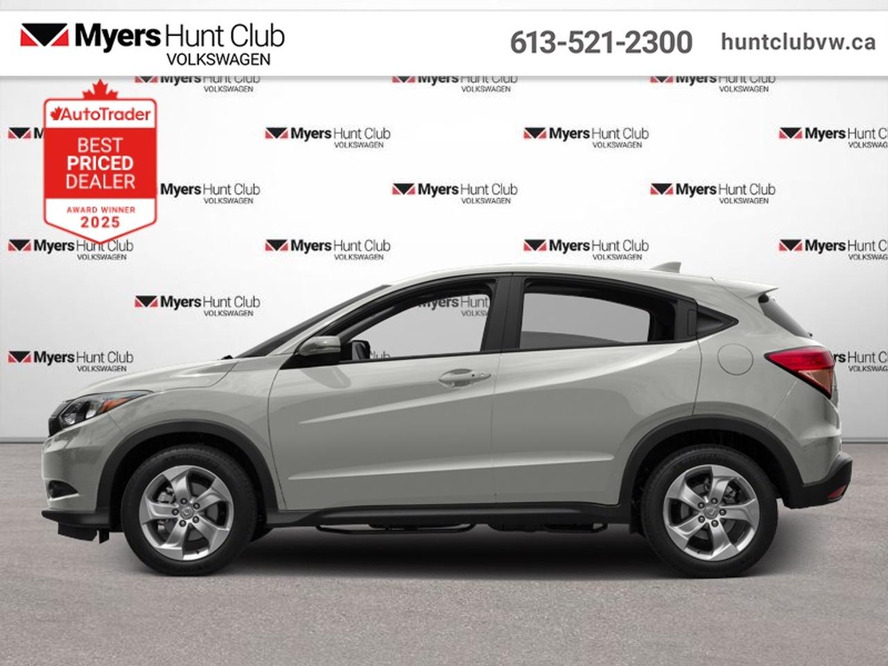 <b>Sunroof,  Bluetooth,  Rear View Camera,  Heated Seats,  Fog Lights!</b><br> <br> The Honda HR-V mixes angles and curves in an attractive design that lends it a sporty look while hiding its budget-friendly roots, says Car and Driver. This 2016 Honda HR-V is fresh on our lot in Gloucester.<br> <br>The 2016 Honda HR-V is a compact crossover that was built with you in mind. Fuel efficiency, versatility, and striking style best describe this fun to drive SUV. With class leading cargo capacity, you will have the confidence in knowing that you dont have to pick and choose what you want to bring. Beneath its sporty exterior, the HR-V is all about comfort and sophistication with Hondas legendary safety equipment and reliability there to back you up.<br> <br>This hatchback has 106,000 km. Its White Orchid Pearl in colour. It has an Automatic transmission and is powered by a 141HP 1.8L 4 Cylinder Engine. <br> <br> Our HR-Vs trim level is EX. The mid-range HR-V EX gives you a nice blend of features and value. It comes with a display audio system with 6 speaker audio, Bluetooth, 2 USB ports, dual zone automatic climate control, fog lights, LaneWatch blind spot display, a rearview camera, a power moonroof, heated front seats, aluminum wheels, and more. This vehicle has been upgraded with the following features: Sunroof, Bluetooth, Rear View Camera, Heated Seats, Fog Lights.<br> <br>To apply right now for financing use this link: <a href=https://www.huntclubvw.com/requests/credit.html target=_blank>https://www.huntclubvw.com/requests/credit.html</a><br> <br/><br>At Myers Hunt Club Volkswagen, our focus is customers like you. Our dedicated service, parts, and sales team are here to make your automotive experience a special one. We are very proud of our achievements and awards over the last 25 years and are committed to providing the same great service to our present and future customers. If youre looking for a vehicle, Myers Hunt Club Volkswagen is your destination for new, used, and certified pre-owned Volkswagen vehicles as well as other makes and models. Whatever your needs, we can help you here at Myers Hunt Club Volkswagen. </br><br> Come by and check out our fleet of 50+ used cars and trucks and 220+ new cars and trucks for sale in Gloucester.  o~o