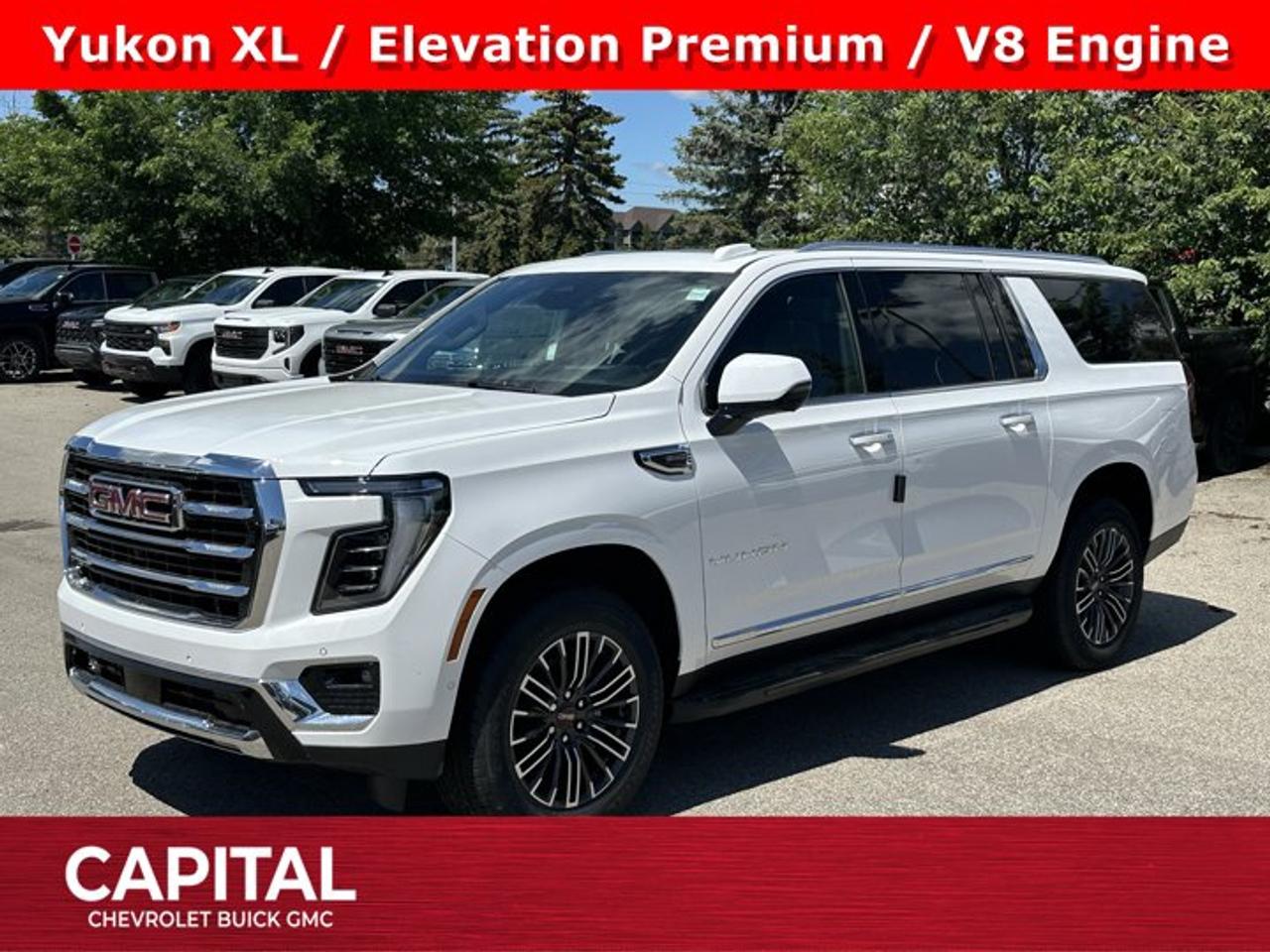 This GMC Yukon XL boasts a Gas V8 5.3L/ engine powering this Automatic transmission. ENGINE, 5.3L ECOTEC3 V8 with Dynamic Fuel Management, Direct Injection and Variable Valve Timing, includes aluminum block construction (355 hp [265 kW] @ 5600 rpm, 383 lb-ft of torque [518 Nm] @ 4100 rpm) (STD), Wireless Phone Charging, for portable devices, Wireless Apple CarPlay/Wireless Android Auto.* This GMC Yukon XL Features the Following Options *Wipers, front intermittent, Rainsense, Wiper, rear intermittent, Windows, power, rear with Express-Down, Window, power with front passenger Express-Up/Down, Window, power with driver Express-Up/Down, Wi-Fi Hotspot capable (Terms and limitations apply. See onstar.ca or dealer for details.), Wheels, 20 x 9 (50.8 cm x 22.9 cm) machined and painted Satin Graphite, Wheel, full-size spare, 17 (43.2 cm) steel, Warning tones headlamp on, driver and right-front passenger seat belt unfasten and turn signal on, Visors, driver and front passenger illuminated vanity mirrors.* Visit Us Today *Treat yourself- stop by Capital Chevrolet Buick GMC Inc. located at 13103 Lake Fraser Drive SE, Calgary, AB T2J 3H5 to make this car yours today!