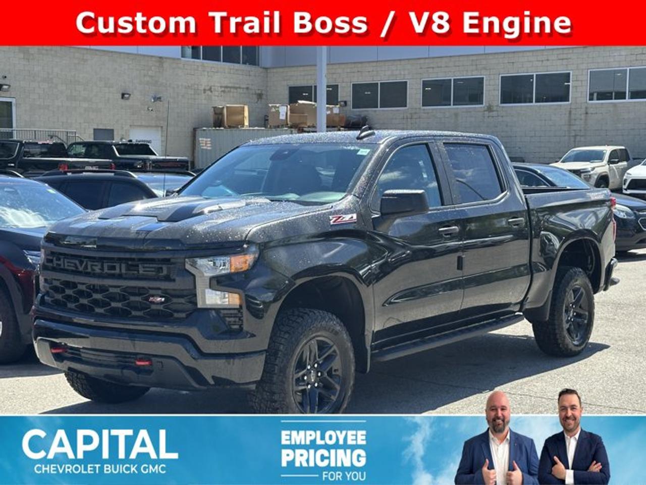 This Chevrolet Silverado 1500 delivers a Gas V8 5.3L/325 engine powering this Automatic transmission. ENGINE, 5.3L ECOTEC3 V8 (355 hp [265 kW] @ 5600 rpm, 383 lb-ft of torque [518 Nm] @ 4100 rpm); featuring available Dynamic Fuel Management that enables the engine to operate in 17 different patterns between 2 and 8 cylinders, depending on demand, to optimize power delivery and efficiency, Wireless phone projection for Apple CarPlay and Android Auto, Windows, power rear, express down.*This Chevrolet Silverado 1500 Comes Equipped with These Options *Window, power front, passenger express down, Window, power front, drivers express up/down, Wi-Fi Hotspot capable (Terms and limitations apply. See onstar.ca or dealer for details.), Wheels, 18 x 8.5 (45.7 cm x 21.6 cm) High gloss Black painted aluminum, Wheel, 17 x 8 (43.2 cm x 20.3 cm) full-size, steel spare, USB ports, rear, dual, charge-only, USB Ports, 2, Charge/Data ports located on the instrument panel, Transfer case, two-speed electronic Autotrac with push button control (4WD models only), Tires, LT275/65R18C blackwall Goodyear Wrangler Territory MT, Tire, spare 265/70R17SL all-season, blackwall.* Stop By Today *A short visit to Capital Chevrolet Buick GMC Inc. located at 13103 Lake Fraser Drive SE, Calgary, AB T2J 3H5 can get you a reliable Silverado 1500 today!