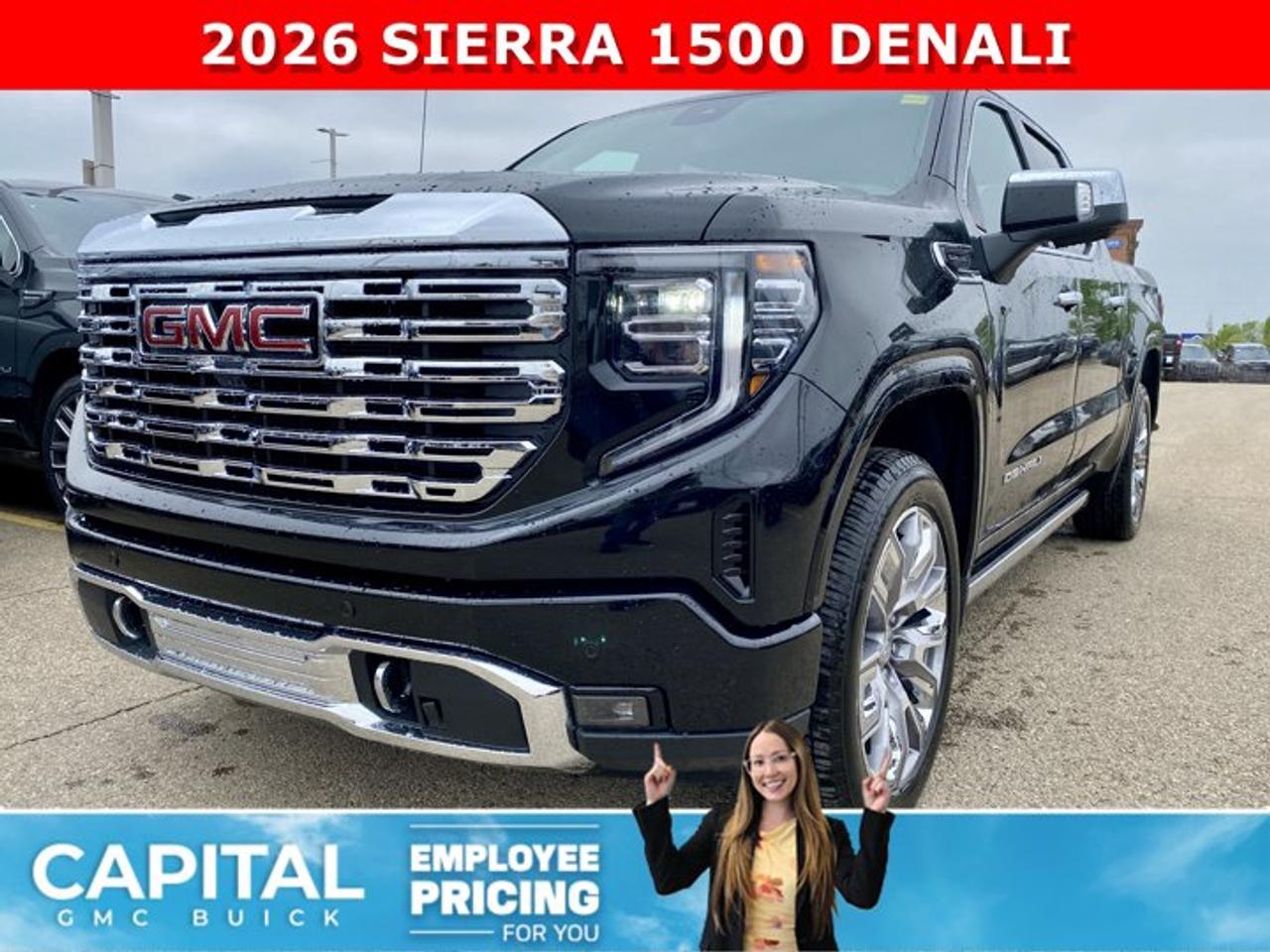 Check out this 2026 Sierra 1500 Crew Cab Denali with the RESERVE PACKAGE. Equipped with a ton of options like Heated and Cooled Seats, POWER SUNROOF, Heated Steering, Body Color Arch Moldings, 360 CAM, Rear Streaming Camera Mirror, Heads-up Display, 22 Inch Wheels, Heated Rear Seats, Massive Touchscreen, Power Assist Steps, and so much more... CALL NOWAsk for the Internet Department for more information or book your test drive today! Text 507-585-4395 for fast answers at your fingertips!Ask for the Internet Department for more information or book your test drive today! Text 507-585-4395 for fast answers at your fingertips!AMVIC Licensed Dealer - Licence Number B1044900