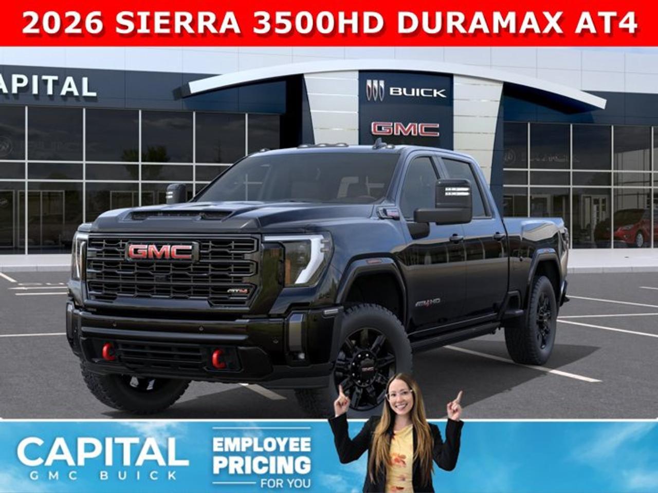 Check out this 2026 GMC SIERRA 3500 HD AT4 Duramax Diesel... This fully-loaded Heavy Duty comes equipped with options like Premium Plus Package, Heated and Cooling Seats, 5th Wheel Prep, Heated Steering, Power Assist Steps, Power Sunroof, Body Color Arch Moldings, Technology Package, 360 Cam, Rear Streaming Camera Mirror, Heads-up Display, Heated Rear Seats, Adaptive Cruise Control, Wireless Charging, MultiPro Tailgate, and so much more... CALL NOW!Ask for the Internet Department for more information or book your test drive today! Text 507-585-4395 for fast answers at your fingertips!AMVIC Licensed Dealer - Licence Number B1044900