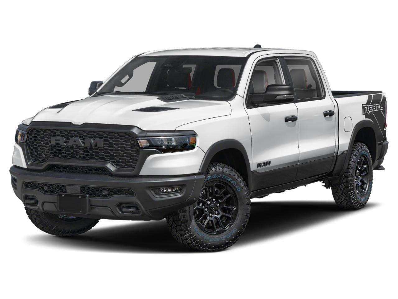 With rugged hardware and trail-tuned confidence, our New 2026 RAM 1500 Rebel Crew Cab 4X4 in Bright White w/ Diamond Black Crystal Pearl Two-Tone dares you to push past limits. Motivated by a Twin-TurboCharged 3.0 Litre Hurricane 6 Cylinder delivering 420hp to an 8 Speed Automatic transmission engineered for off-road domination. A raised ride height, performance shocks, and a shift-on-demand transfer case can take this Four Wheel Drive truck further down the trail, and it achieves approximately 9.8L/100km on the highway. Our fierce and stylish RAM features LED lighting, fog lamps, a sport performance hood, bold graphics, lower two-tone paint, alloy wheels, off-road fender flares, and robust skid plates. Our Rebel cabin is ready for rough terrain thanks to its heated cloth front seats, eight-way power for the driver, a heated-wrapped steering wheel, dual-zone automatic climate control, 12V/115V outlets, a power rear window, and remote start. Off-Road Info Pages enhance the infotainment system, which bundles a 12-inch driver display, 12-inch touchscreen, full-color navigation, WiFi compatibility, Android Auto&reg;/Apple CarPlay&reg;, Bluetooth&reg;, voice control, and nine-speaker audio. For safetys sake, RAM supplies front/rear auto braking, blind-spot monitoring, adaptive cruise control, active lane management, trailer sway damping, hill-start assistance, and more. Committed to truck leadership, our 1500 Rebel is a compelling choice! Save this Page and Call for Availability. We Know You Will Enjoy Your Test Drive Towards Ownership!