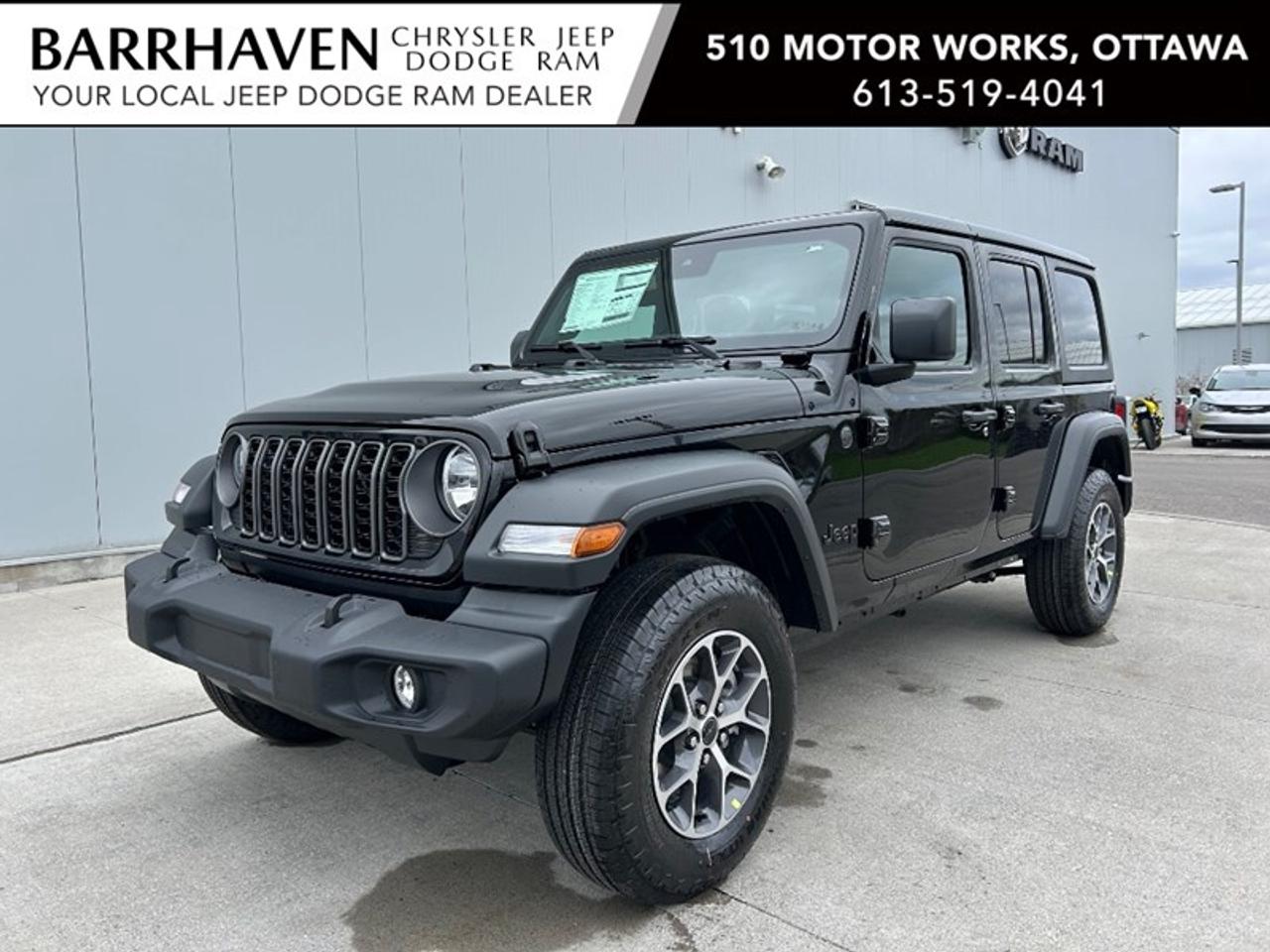 Prepare to turn heads wherever you go with the brand new Black Jeep Wrangler Sport S 4 Door 4x4. Equipped with a robust 4×4 drivetrain, this SUV offers the rugged handling and off-road capability Jeep is renowned for. The exteriors sleek black paint exudes a sense of sophistication, while its 4-door body adds a touch of practicality for all your adventures. Inside, this Jeep Wrangler strikes the perfect balance between comfort and versatility, featuring a spacious cabin that includes premium additions like air conditioning and power windows for your convenience. Stay connected and entertained on the go with top-notch technology, including a backup camera, Bluetooth connection, and smart device integration. Your peace of mind is also ensured by modern conveniences such as keyless entry and cruise control. Moreover, with Wi-Fi hotspot and satellite radio options, your journeys are accompanied by endless entertainment. This is the perfect vehicle for adventurous souls, outdoor enthusiasts, and families who need that extra utility in their vehicles. Dont miss your opportunity to own this exceptional SUVcontact us today and explore what awaits you with this stunning Jeep Wrangler!