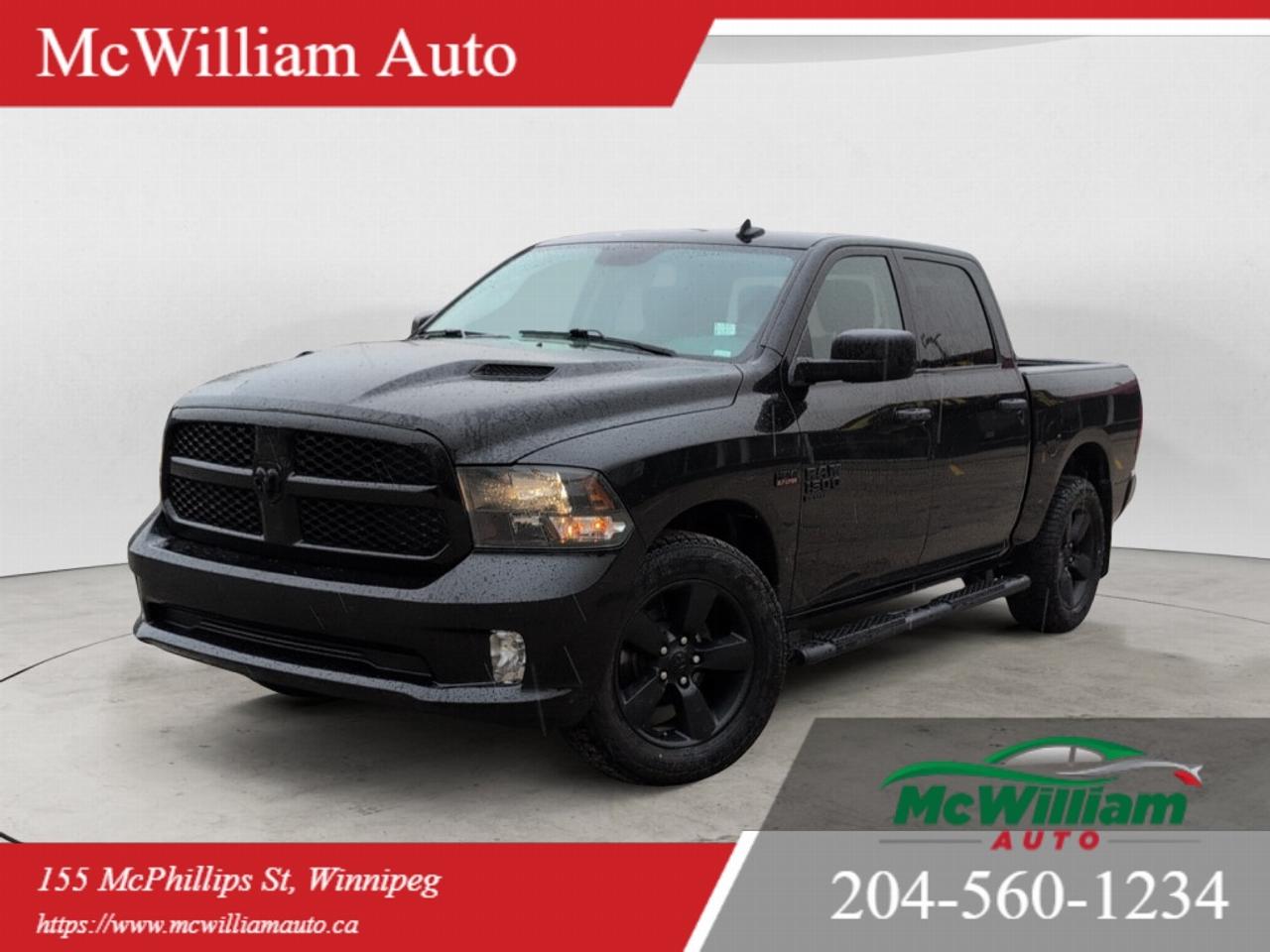 MECHANICAL / PERFORMANCE5.7L HEMI VVT V8 Engine with FuelSaver MDS<br data-start=in.68in. data-end=in.71in. /> 8-Speed TorqueFlite Automatic Transmission<br data-start=in.113in. data-end=in.116in. /> Four-Wheel Drive<br data-start=in.132in. data-end=in.135in. /> Electronic Shift-On-The-Fly Transfer Case<br data-start=in.176in. data-end=in.179in. /> 3.92 Rear Axle Ratio<br data-start=in.199in. data-end=in.202in. /> Anti-Spin Differential Rear Axle<br data-start=in.234in. data-end=in.237in. /> Trailer Tow Package<br data-start=in.256in. data-end=in.259in. /> Class IV Hitch Receiver<br data-start=in.282in. data-end=in.285in. /> Engine Block Heater<br data-start=in.304in. data-end=in.307in. /> 730-Amp Maintenance-Free Battery<br data-start=in.339in. data-end=in.342in. /> Sport Performance Hood<br data-start=in.364in. data-end=in.367in. /> Power Steering<br data-start=in.381in. data-end=in.384in. /> Remote Start<br data-start=in.396in. data-end=in.399in. /> Bed LinerSAFETYParkView Rear Back-Up Camera<br data-start=in.448in. data-end=in.451in. /> Electronic Stability Control<br data-start=in.479in. data-end=in.482in. /> 4-Wheel Anti-Lock Disc Brakes<br data-start=in.511in. data-end=in.514in. /> Traction Control<br data-start=in.530in. data-end=in.533in. /> Tire Pressure Monitoring System<br data-start=in.564in. data-end=in.567in. /> Advanced Multistage Front Air Bags<br data-start=in.601in. data-end=in.604in. /> Supplemental Side Curtain Air Bags<br data-start=in.638in. data-end=in.641in. /> Supplemental Front Seat-Mounted Side Air Bags<br data-start=in.686in. data-end=in.689in. /> Supplemental Side Air Bags<br data-start=in.715in. data-end=in.718in. /> Sentry Key Engine Immobilizer<br data-start=in.747in. data-end=in.750in. /> Automatic Headlights<br data-start=in.770in. data-end=in.773in. /> Locking TailgateTECHNOLOGY / INFOTAINMENTUconnect 4C with 8.4-Inch Display<br data-start=in.853in. data-end=in.856in. /> Apple CarPlay<br data-start=in.869in. data-end=in.872in. /> Android Auto<br data-start=in.884in. data-end=in.887in. /> Bluetooth Hands-Free Communication<br data-start=in.921in. data-end=in.924in. /> Bluetooth Audio Streaming<br data-start=in.949in. data-end=in.952in. /> GPS Antenna Input<br data-start=in.969in. data-end=in.972in. /> SiriusXM Satellite Radio<br data-start=in.996in. data-end=in.999in. /> 7-Inch Colour In-Cluster Display<br data-start=in.1031in. data-end=in.1034in. /> 5-Inch Touchscreen Display<br data-start=in.1060in. data-end=in.1063in. /> USB Input<br data-start=in.1072in. data-end=in.1075in. /> Audio Input Jack<br data-start=in.1091in. data-end=in.1094in. /> 6 Speaker Audio System<br data-start=in.1116in. data-end=in.1119in. /> Cruise Control<br data-start=in.1133in. data-end=in.1136in. /> Remote Keyless Entry<br data-start=in.1156in. data-end=in.1159in. /> Power Windows with One-Touch Up/DownCOMFORT / INTERIORCloth Front 40/20/40 Split Bench Seat<br data-start=in.1256in. data-end=in.1259in. /> Dual-Zone Automatic Climate Control<br data-start=in.1294in. data-end=in.1297in. /> Air Conditioning<br data-start=in.1313in. data-end=in.1316in. /> Power Door Locks<br data-start=in.1332in. data-end=in.1335in. /> Tilt Steering Column<br data-start=in.1355in. data-end=in.1358in. /> Front Floor Mats<br data-start=in.1374in. data-end=in.1377in. /> Rear Floor Mats<br data-start=in.1392in. data-end=in.1395in. /> Carpet Floor Covering<br data-start=in.1416in. data-end=in.1419in. /> Rear Underseat Storage Compartment<br data-start=in.1453in. data-end=in.1456in. /> Driver and Passenger Assist Handles<br data-start=in.1491in. data-end=in.1494in. /> Rear Dome Lamp<br data-start=in.1508in. data-end=in.1511in. /> 12-Volt Auxiliary Power Outlet<br data-start=in.1541in. data-end=in.1544in. /> Manual Adjustable Front Seats<br data-start=in.1573in. data-end=in.1576in. /> Day/Night Rearview MirrorEXTERIOR / STYLINGDiamond Black Crystal Pearl Exterior<br data-start=in.1661in. data-end=in.1664in. /> 20x8-Inch Semi-Gloss Black Aluminum Wheels<br data-start=in.1706in. data-end=in.1709in. /> Black Tubular Side Steps<br data-start=in.1733in. data-end=in.1736in. /> Gloss Black Grille<br data-start=in.1754in. data-end=in.1757in. /> Black Headlamp Bezels<br data-start=in.1778in. data-end=in.1781in. /> Body-Colour Grille with Honeycomb Insert<br data-start=in.1821in. data-end=in.1824in. /> Fog Lamps<br data-start=in.1833in. data-end=in.1836in. /> Tinted Glass<br data-start=in.1848in. data-end=in.1851in. /> Automatic Headlights<br data-start=in.1871in. data-end=in.1874in. /> Variable Intermittent Windshield Wipers<br data-start=in.1913in. data-end=in.1916in. /> Semi-Gloss Black Wheel Centre HubOFF ROAD / CAPABILITY4X4 Capability<br data-start=in.1990in. data-end=in.1993in. /> Electronic Shift-On-The-Fly Transfer Case<br data-start=in.2034in. data-end=in.2037in. /> Anti-Spin Rear Differential<br data-start=in.2064in. data-end=in.2067in. /> Trailer Tow Capability<br data-start=in.2089in. data-end=in.2092in. /> Heavy Duty Suspension<br data-start=in.2113in. data-end=in.2116in. /> Tow Hitch ReceiverDealer Permit No.4611<br data-start=in.2157in. data-end=in.2160in. /> Stock Number#4880<br data-start=in.2177in. data-end=in.2180in. /> McWilliam Auto, 155 McPhillips Street, Winnipeg MB<br><br> IMPORTANT DISCLAIMER: This vehicle is a used vehicle, all the features and information may not be accurate from the descriptions above, please check the vehicle in person and confirm for your self