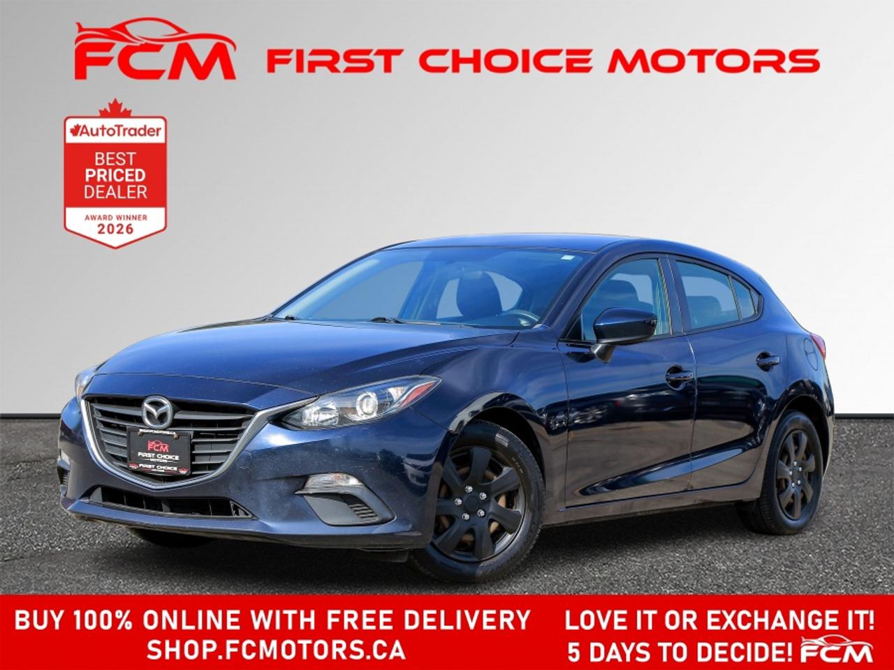 ** ** SPECIAL LIMITED TIME OFFER ** ** PURCHASE ANY VEHICLE THIS WEEK AND RECEIVE 4 BRAND-NEW ALL-SEASON TIRES AT NO ADDITIONAL COST!!! DON   T MISS THIS EXCLUSIVE CHANCE TO UPGRADE YOUR RIDE AND STAY PREPARED FOR ANY WEATHER!!! <br><br>EXCITING NEWS FROM FIRST CHOICE MOTORS! Our brand-new online showroom is now open to the public, bringing the ultimate car shopping experience right to your fingertips! Enjoy a 100% online car shopping experience, with over 500 certified vehicles in stock, comprehensive protection plans, and thousands of new auto parts & accessories available! Plus, for a limited time, were offering FREE deliveries across Ontario on all vehicle purchases! Dont miss out   visit Shop.fcmotors.ca to find and upgrade your perfect vehicle today!<br><br>Welcome to First Choice Motors, the largest car dealership in Toronto of pre-owned cars, SUVs, and vans priced between $5000-$15,000. With an impressive inventory of over 300 vehicles in stock, we are dedicated to providing our customers with a vast selection of affordable and reliable options. <br><br>Were thrilled to offer a used 2015 Mazda MAZDA3 GX Skyactiv, blue color with 235,000km (STK#9911) This vehicle was $8990 NOW ON SALE FOR $7990. It is equipped with the following features:<br>- Automatic Transmission<br>- Hatchback<br>- Power windows<br>- Power locks<br>- Power mirrors<br>- Air Conditioning<br><br>At First Choice Motors, we believe in providing quality vehicles that our customers can depend on. All our vehicles come with a 36-day guarantee on all safety related items. We also offer additional warranty options up to 5 years for our customers who want extra peace of mind.<br><br>Furthermore, all our vehicles are sold fully certified with brand new brakes rotors and pads, a fresh oil change, and brand new set of all-season tires installed & balanced. You can be confident that this car is in excellent condition and ready to hit the road.<br><br>At First Choice Motors, we believe that everyone deserves a chance to own a reliable and affordable vehicle. Thats why we offer financing options with low interest rates starting at 7.9% O.A.C. Were proud to approve all customers, including those with bad credit, no credit, students, and even 9 socials. Our finance team is dedicated to finding the best financing option for you and making the car buying process as smooth and stress-free as possible.<br><br>Our dealership is open 7 days a week to provide you with the best customer service possible. We carry the largest selection of used vehicles for sale under $9990 in all of Ontario. We stock over 300 cars, mostly Hyundai, Chevrolet, Mazda, Honda, Volkswagen, Toyota, Ford, Dodge, Kia, Mitsubishi, Acura, Lexus, and more. With our ongoing sale, you can find your dream car at a price you can afford. Come visit us today and experience why we are the best choice for your next used car purchase!<br><br>All prices include $22.00 OMVIC Fee.  Excludes, license plates, ownership registration and ONTARIO HST (13%)<br>*No Credit Card payments can be accepted for Vehicle Purchases*