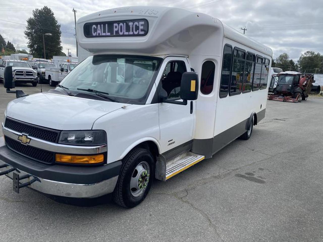 2020 Chevrolet Express G4500 21 Passenger Bus Wheelchair Access, Low Floor, 20 passengers plus 1 driver = 21 total seats, 6.0L V8 OHV 16V FFV engine, 8 cylinder, Engine Hours:8665, automatic, RWD, white exterior, blue interior. Certificate and Decal Valid to November  2026 This item is currently OFFSITE. You must register an appointment with our office to schedule an offsite viewing. Appointments must be made a minimum of one business day in advance (and as defined by the days that Repo.com is open for business) before your appointment can be scheduled and confirmed. We may, at our own discretion, instead opt to transport smaller items to Repo.coms main yard for viewing purposes.  $29,910.00 plus $375 processing fee, $30,285.00 total payment obligation before taxes.   Listing report, warranty, contract commitment cancellation fee, financing available on approved credit (some limitations and exceptions may apply). All above specifications and information is considered to be accurate but is not guaranteed and no opinion or advice is given as to whether this item should be purchased. We do not allow test drives due to theft, fraud, acts of vandalism and undetectable impaired driving. Instead we provide the following benefits: Complimentary Warranty (with options to extend), Limited Money Back Satisfaction Guarantee on Fully Completed Contracts, Contract Commitment Cancellation, and an Open-Ended Sell-Back Option. Ask seller for details or call 604-522-REPO(7376) to confirm listing availability.