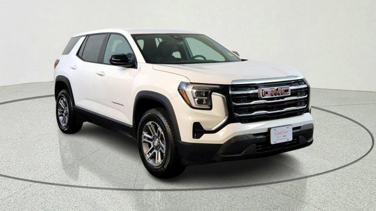 The 2026 GMC Terrain stands out with its bold Summit White exterior and a spacious, comfortable After Dark interior. Powered by an efficient yet capable 1.5L turbocharged engine paired with an 8-speed automatic transmission, this SUV provides smooth acceleration and confident handling in various road conditions thanks to its advanced all-wheel-drive system. Whether you are navigating city streets or heading out on the highway, you will appreciate the active noise cancellation that keeps the cabin quiet and peaceful.Inside, the Terrain is packed with intuitive technology designed to keep you connected and comfortable. The centerpiece is the impressive 15-inch diagonal premium infotainment display featuring Google Built-In compatibility. With wireless Apple CarPlay and Android Auto, your favorite apps, navigation, and music are always within reach. Plus, with heated front seats and a heated steering wheel, this SUV ensures you stay cozy regardless of the weather outside.Safety is a top priority in the new GMC Terrain. This vehicle comes equipped with a comprehensive suite of driver-assistance features, including enhanced automatic emergency braking, blind zone steering assist, and lane-keep assist. These technologies work in the background to help you drive with greater confidence, while the HD rear vision camera and rear park assist make parking and maneuvering in tight spaces simple and stress-free.