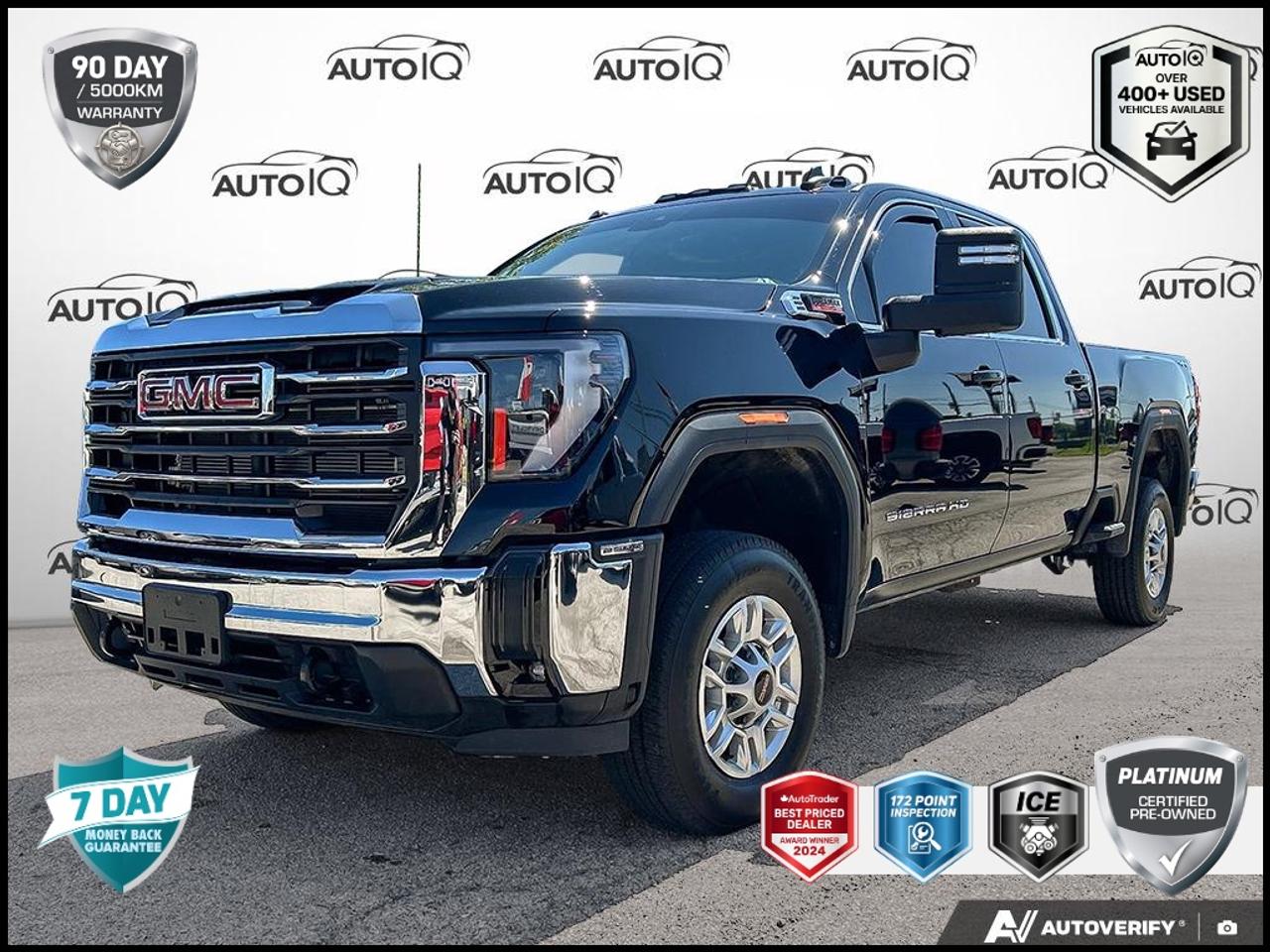 Recent Arrival!<br><br><br>One Owner, | No Accidents, | Apple CarPlay/Android Auto, | Non-Smoker, LOCAL TRADE, 10-Speed Automatic, 4WD, Jet Black w/Cloth Seat Trim, 10-Way Power Driver Seat Adjuster w/Lumbar, 120-Volt Bed Mounted Power Outlet, 120-Volt Instrument Panel Power Outlet, 17 Machined Aluminum Wheels, 2 Charge-Only Rear USB Ports, 2 Charge/Data USB Ports, 2-Speed Electronic Shift Transfer Case, 4-Way Manual Driver Seat Adjuster, 4-Way Manual Passenger Seat Adjuster, 6-Speaker Audio System Feature, A/C w/Dual-Zone Automatic Climate Control, AM/FM radio: SiriusXM with 360L, AppLink/Apple CarPlay and Android Auto, Auto High-beam Headlights, Automatic Emergency Braking, Chrome Surround Grille w/Chrome Insert Bars, Deep-Tinted Glass, Electric Rear-Window Defogger, Following Distance Indicator, Forward Collision Alert, Front 40/20/40 Split-Bench Seats, Fully automatic headlights, Gooseneck/5th Wheel Prep Package, Heated Driver & Front Outboard Passenger Seats, Heated Steering Wheel, IntelliBeam Automatic High Beam On/Off, Keyless Open & Start, Lane Departure Warning System, LED Fog Lamps, LED Smoked Amber Roof Marker Lamps, Manual Tilt-Wheel/Telescoping Steering Column, OnStar Services Capable, Power door mirrors, Preferred Equipment Group 3SA, Push Button Start, Radio: AM/FM w/Premium GMC Infotainment System, Rear step bumper, Remote Start Package, Remote Vehicle Starter System, SiriusXM w/360L Trial Subscription, SLE Convenience Package, SLE Heated Package, Snow Plow Prep/Camper Package, Speed control, Split folding rear seat, Spray-On Pickup Bedliner w/GMC Logo, Steering Wheel Audio Controls, Suspension Package, Unauthorized Entry Theft-Deterrent System, Wireless Phone Projection.<br><br>Onyx Black SLE<br>5TH WHEEL PREP PKG | SNOW PLOW /CAMPER PREP PKG | REMOTE START | HEATED SEATS | HEATED STEERING WHEEL | FACTORY WARRANTY REMAINING 2025 GMC Sierra 2500HD SLE  Duramax 6.6L V8 Turbodiesel<br>10-Speed Automatic<br>4WD<p> </p><p>GM CERTIFIED PRE-OWNED</p><p><strong>Special Financing Available:</strong> Take advantage of exclusive low finance rates OAC*, significantly lower than standard pre-owned rates!</p><p>Backed by GM Certified Pre-Owned standards, which include a thorough inspection and reconditioning process by factory-trained technicians. Plus, this vehicle includes our exclusive <strong>AutoIQ Platinum Standard</strong></p><p><strong>GM Certified Pre-Owned Benefits Include:</strong><br />- 150+ Point inspection by GM factory-trained technicians<br />- 3-month / 5,000-kilometre Limited Warranty*<br />- 24-hour Roadside Assistance<br />- 1-month OnStar Trial<br />- SiriusXM Trial</p><p><strong>AutoIQ Platinum Standard:</strong><br />- 36-point Provincial Safety Inspection<br />- Warranty: 90-days or 5,000 KM on inspected mechanical items, factory extended options eligible for warranty up to 200,000 KM<br />- 3X Provincial safety standard for tire tread depth<br />- 3X Provincial safety standard for brake pad thickness<br />- 7 Day Money Back Guarantee***<br />- Market Value Report provided<br />- Guaranteed 2 keys/key fobs and door code (if equipped)<br />- Equipped vehicles include a complimentary 3 month Sirius satellite radio subscription!<br />- Complimentary full interior detailing and carpet shampoo<br />- Paintless dent repair and/or touch-ups for applicable body panels<br />- Vehicle scanned for open recall notifications from manufacturer</p><p>SPECIAL NOTE: This vehicle is reserved for AutoIQs retail customers only. Please, no dealer calls. Errors & omissions excepted.</p><p>*O.A.C. Limited Warranty coverage of 3 months or 5000km, whichever comes first. Limitations apply. See dealer for details. **As-traded, specialty or high-performance vehicles are excluded from the 7-Day Money Back Guarantee Program (including, but not limited to Ford Shelby, Ford Mustang GT, Ford Raptor, Chevrolet Corvette, Camaro 2SS, Camaro ZL1, V-Series Cadillac, Dodge/Jeep SRT, Hyundai N Line, all electric models)</p>