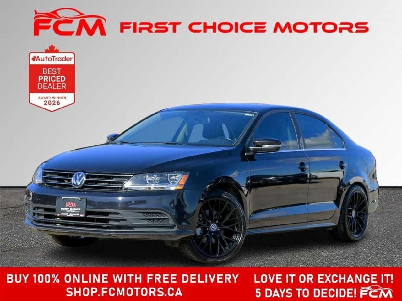 ** ** SPECIAL LIMITED TIME OFFER ** ** PURCHASE ANY VEHICLE THIS WEEK AND RECEIVE 4 BRAND-NEW ALL-SEASON TIRES AT NO ADDITIONAL COST!!! DONT MISS THIS EXCLUSIVE CHANCE TO UPGRADE YOUR RIDE AND STAY PREPARED FOR ANY WEATHER!!!       EXCITING NEWS FROM FIRST CHOICE MOTORS! Our brand-new online showroom is now open to the public, bringing the ultimate car shopping experience right to your fingertips! Enjoy a 100% online car shopping experience, with over 500 certified vehicles in stock, comprehensive protection plans, and thousands of new auto parts & accessories available! Plus, for a limited time, were offering FREE deliveries across Ontario on all vehicle purchases! Dont miss outvisit Shop.fcmotors.ca to find and upgrade your perfect vehicle today!      Welcome to First Choice Motors, the largest car dealership in Toronto of pre-owned cars, SUVs, and vans priced between $5000-$15,000. With an impressive inventory of over 300 vehicles in stock, we are dedicated to providing our customers with a vast selection of affordable and reliable options.       Were thrilled to offer a used 2017 Volkswagen Jetta WOLFSBURG, black color with 194,000km (STK#9903) This vehicle was $9990 NOW ON SALE FOR $8990. It is equipped with the following features:   - Manual Transmission   - Sunroof   - Heated seats   - Bluetooth   - Reverse camera   - Alloy wheels   - Power windows   - Power locks   - Power mirrors   - Air Conditioning      At First Choice Motors, we believe in providing quality vehicles that our customers can depend on. All our vehicles come with a 36-day guarantee on all safety related items. We also offer additional warranty options up to 5 years for our customers who want extra peace of mind.      Furthermore, all our vehicles are sold fully certified with brand new brakes rotors and pads, a fresh oil change, and brand new set of all-season tires installed & balanced. You can be confident that this car is in excellent condition and ready to hit the road.      At First Choice Motors, we believe that everyone deserves a chance to own a reliable and affordable vehicle. Thats why we offer financing options with low interest rates starting at 7.9% O.A.C. Were proud to approve all customers, including those with bad credit, no credit, students, and even 9 socials. Our finance team is dedicated to finding the best financing option for you and making the car buying process as smooth and stress-free as possible.      Our dealership is open 7 days a week to provide you with the best customer service possible. We carry the largest selection of used vehicles for sale under $9990 in all of Ontario. We stock over 300 cars, mostly Hyundai, Chevrolet, Mazda, Honda, Volkswagen, Toyota, Ford, Dodge, Kia, Mitsubishi, Acura, Lexus, and more. With our ongoing sale, you can find your dream car at a price you can afford. Come visit us today and experience why we are the best choice for your next used car purchase!      All prices include $22.00 OMVIC Fee.  Excludes, license plates, ownership registration and ONTARIO HST (13%)   *No Credit Card payments can be accepted for Vehicle Purchases*    *No Credit Card payments can be accepted for Vehicle Purchases*