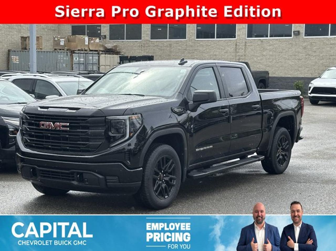 This GMC Sierra 1500 boasts a Turbocharged Gas I4 2.7L/166 engine powering this Automatic transmission. ENGINE, 2.7L TURBOMAX (310 hp [231 kW] @ 5600 rpm, 430 lb-ft of torque [583 Nm] @ 3000 rpm) Includes (KW5) 220-amp alternator.) (STD), Wireless, Apple CarPlay / Wireless Android Auto, Windows, power rear, express down (Not available on Regular Cab models.).*This GMC Sierra 1500 Comes Equipped with These Options *Windows, power front, drivers express up/down, Window, power front, passenger express down, Wi-Fi Hotspot capable (Terms and limitations apply. See onstar.ca or dealer for details.), Wheels, 17 x 8 (43.2 cm x 20.3 cm) painted steel, Silver, Wheel, 17 x 8 (43.2 cm x 20.3 cm) full-size, steel spare, USB Ports, 2, Charge/Data ports located on instrument panel, Transfer case, single speed, electronic Autotrac with push button control (4WD models only), Tires, 255/70R17 all-season, blackwall, Tire, spare 255/70R17 all-season, blackwall (Included with (QBN) 255/70R17 all-season, blackwall tires.), Tire Pressure Monitoring System, auto learn includes Tire Fill Alert (does not apply to spare tire).* Stop By Today *Stop by Capital Chevrolet Buick GMC Inc. located at 13103 Lake Fraser Drive SE, Calgary, AB T2J 3H5 for a quick visit and a great vehicle!