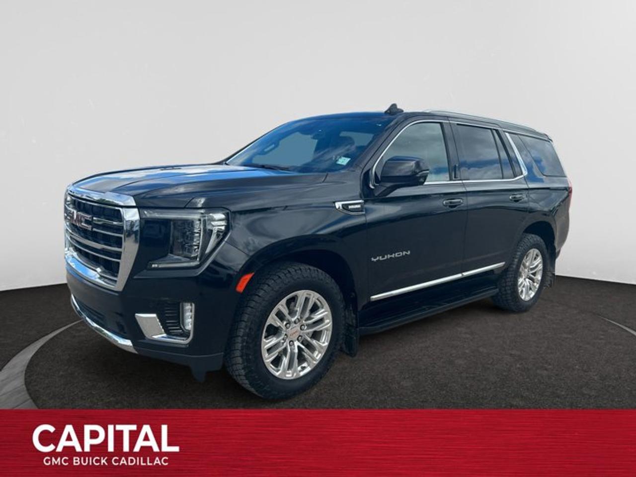 Meet the all new GMC Yukon. Its spacious interior offers three rows of seating that can accommodate up to nine passengers, so load up for your summer vacation, and hit the road with your friends. This Black Yukon creates a new standard in full-size utility. With the perfect balance of craftsmanship, comfort and functionality, the proof is in the drive. Aluminum trim, manual tilt steering, heating and cooling, and power adjustable pedals. The Yukon boasts a quiet cabin, inlaid doors and redesigned mirrors for reduced noise and aerodynamics. Acoustic laminated windshield and front door windows as well as a valved exhaust system that drastically reduces interior noise vibration. As well, the Yukon delivers your need for unparalleled comfort as well as the flexibility to accommodate passengers and cargo.If you are looking for a vehicle that is practical and stylish, the GMC Yukon is the vehicle for you. Come down to Capital and talk to one of our product specialists now!Check out this vehicles pictures, features, options and specs, and let us know if you have any questions. Helping find the perfect vehicle FOR YOU is our only priority.P.S...Sometimes texting is easier. Text (or call) 306-801-9090 for fast answers at your fingertips!Dealer License #914248Disclaimer: All prices are plus taxes & fees. See dealer for Details. Dealer Permit # 914248