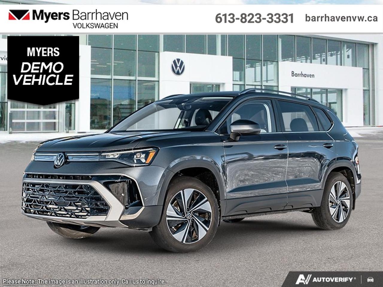 <b>Cooled Seats,  Navigation,  Sunroof,  Parking Sensors,  Wireless Charing!</b><br> <br> The 2026 Volkswagen Taos adapts smoothly from city commutes to weekend escapes thanks to its smart usability and refined build.<br> <br>From the outside, the 2026 Taos presents sleek body lines, a refreshed front fascia and modern lighting that reflect a confident, urban-ready look. Inside, the cabin features intuitive connectivity, quality materials and seating designed to comfortably accommodate both driver and passengers. With its thoughtful flexibility, smart features and Volkswagens commitment to reliability, the Taos offers a compelling choice for those seeking compact SUV versatility.<br> <br>This Platinum Grey Metallic SUV has an Automatic transmission and is powered by a 1.5L I4 16V GDI DOHC Turbo engine. Given that thrifty motor it gets 9.4 L/100 km in the city and uses just 7.2 L/100 km out on the highway according to Transport Canada. <br> <br> Our Taoss trim level is Highline. This trim rewards you with inbuilt navigation, a dual panel sunroof, front and rear parking sensors, wireless device charging, remote engine start, ventilated and heated front seats, a heated steering wheel, adaptive cruise control, and an 8-inch infotainment screen with Apple CarPlay and Android Auto. Safety features also include lane keep assist with lane departure warning, collision mitigation, blind spot alert, and autonomous emergency braking. This vehicle has been upgraded with the following features: Cooled Seats, Navigation, Sunroof, Parking Sensors, Wireless Charing, Remote Start, Leather Seats. This is a demonstrator vehicle driven by a member of our staff, so we can offer a great deal on it.<br><br> <br>To apply right now for financing use this link: <a href=https://www.barrhavenvw.ca/financing-request/ target=_blank>https://www.barrhavenvw.ca/financing-request/</a><br> <br/>Cash Purchase Incentive 0% financing for 24 months. 2.99% financing for 84 months. <br> Buy this vehicle now for the lowest bi-weekly payment of <b>$274.32</b> with $0 down for 84 months @ 2.99% APR O.A.C. ( Plus applicable taxes - $840 Doc fee. Cash purchase selling price includes: Tire Stewardship ($20.00), OMVIC Fee ($12.50). (HST) are extra. (HST), licence, insurance & registration not included. **Rebates may not apply to all purchase types. Conditions varysee dealer for details. ). Incentives expire 2026-08-31. See dealer for details. <br> <br> <br>LEASING:<br><br>Estimated Lease Payment: $245 bi-weekly <br>Payment based on 4.49% lease financing for 60 months with $0 down payment on approved credit. Total obligation $31,885. Mileage allowance of 16,000 KM/year. Offer expires 2026-08-31.<br><br><br>We are your premier Volkswagen dealership in the region. If youre looking for a new Volkswagen or a car, check out Barrhaven Volkswagens new, pre-owned, and certified pre-owned Volkswagen inventories. We have the complete lineup of new Volkswagen vehicles in stock like the GTI, Golf R, Jetta, Tiguan, Atlas Cross Sport, Volkswagen ID.4 electric vehicle, and Atlas. If you cant find the Volkswagen model youre looking for in the colour that you want, feel free to contact us and well be happy to find it for you. If youre in the market for pre-owned cars, make sure you check out our inventory. If you see a car that you like, contact 844-914-4805 to schedule a test drive.<br> Come by and check out our fleet of 40+ used cars and trucks and 110+ new cars and trucks for sale in Nepean.  o~o