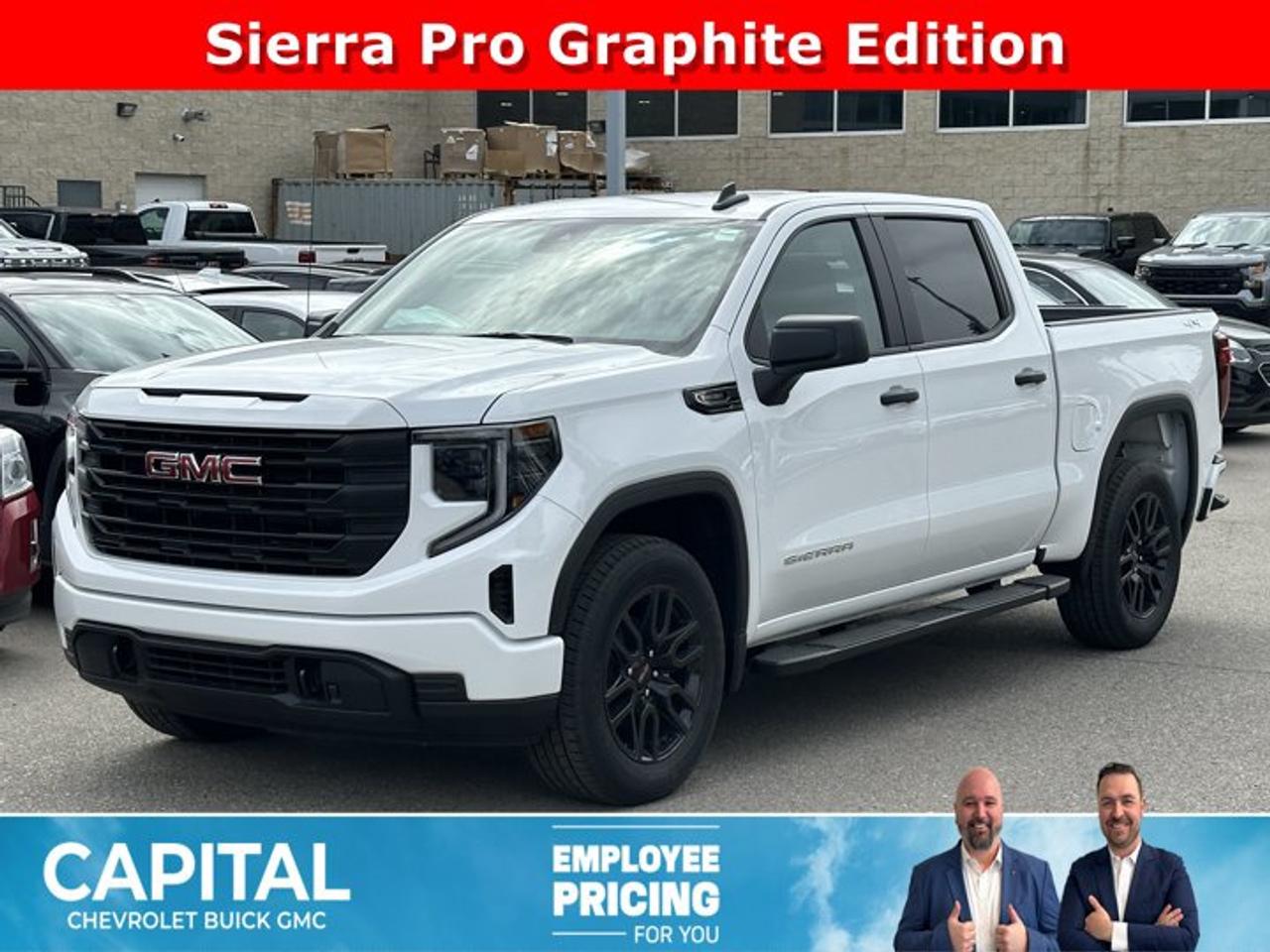 This GMC Sierra 1500 boasts a Turbocharged Gas I4 2.7L/166 engine powering this Automatic transmission. ENGINE, 2.7L TURBOMAX (310 hp [231 kW] @ 5600 rpm, 430 lb-ft of torque [583 Nm] @ 3000 rpm) Includes (KW5) 220-amp alternator.) (STD), Wireless, Apple CarPlay / Wireless Android Auto, Windows, power rear, express down (Not available on Regular Cab models.).* This GMC Sierra 1500 Features the Following Options *Windows, power front, drivers express up/down, Window, power front, passenger express down, Wi-Fi Hotspot capable (Terms and limitations apply. See onstar.ca or dealer for details.), Wheels, 17 x 8 (43.2 cm x 20.3 cm) painted steel, Silver, Wheel, 17 x 8 (43.2 cm x 20.3 cm) full-size, steel spare, USB Ports, 2, Charge/Data ports located on instrument panel, Transfer case, single speed, electronic Autotrac with push button control (4WD models only), Tires, 255/70R17 all-season, blackwall, Tire, spare 255/70R17 all-season, blackwall (Included with (QBN) 255/70R17 all-season, blackwall tires.), Tire Pressure Monitoring System, auto learn includes Tire Fill Alert (does not apply to spare tire).* Visit Us Today *Test drive this must-see, must-drive, must-own beauty today at Capital Chevrolet Buick GMC Inc., 13103 Lake Fraser Drive SE, Calgary, AB T2J 3H5.