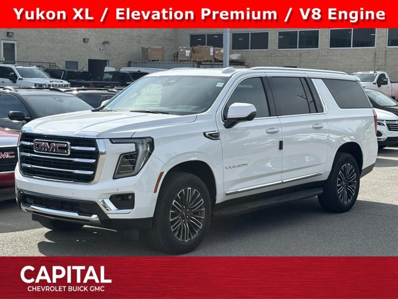 This GMC Yukon XL delivers a Gas V8 5.3L/ engine powering this Automatic transmission. ENGINE, 5.3L ECOTEC3 V8 with Dynamic Fuel Management, Direct Injection and Variable Valve Timing, includes aluminum block construction (355 hp [265 kW] @ 5600 rpm, 383 lb-ft of torque [518 Nm] @ 4100 rpm) (STD), Wireless Phone Charging, for portable devices, Wireless Apple CarPlay/Wireless Android Auto.* This GMC Yukon XL Features the Following Options *Wipers, front intermittent, Rainsense, Wiper, rear intermittent, Windows, power, rear with Express-Down, Window, power with front passenger Express-Up/Down, Window, power with driver Express-Up/Down, Wi-Fi Hotspot capable (Terms and limitations apply. See onstar.ca or dealer for details.), Wheels, 20 x 9 (50.8 cm x 22.9 cm) machined and painted Satin Graphite, Wheel, full-size spare, 17 (43.2 cm) steel, Warning tones headlamp on, driver and right-front passenger seat belt unfasten and turn signal on, Visors, driver and front passenger illuminated vanity mirrors.* Visit Us Today *Stop by Capital Chevrolet Buick GMC Inc. located at 13103 Lake Fraser Drive SE, Calgary, AB T2J 3H5 for a quick visit and a great vehicle!