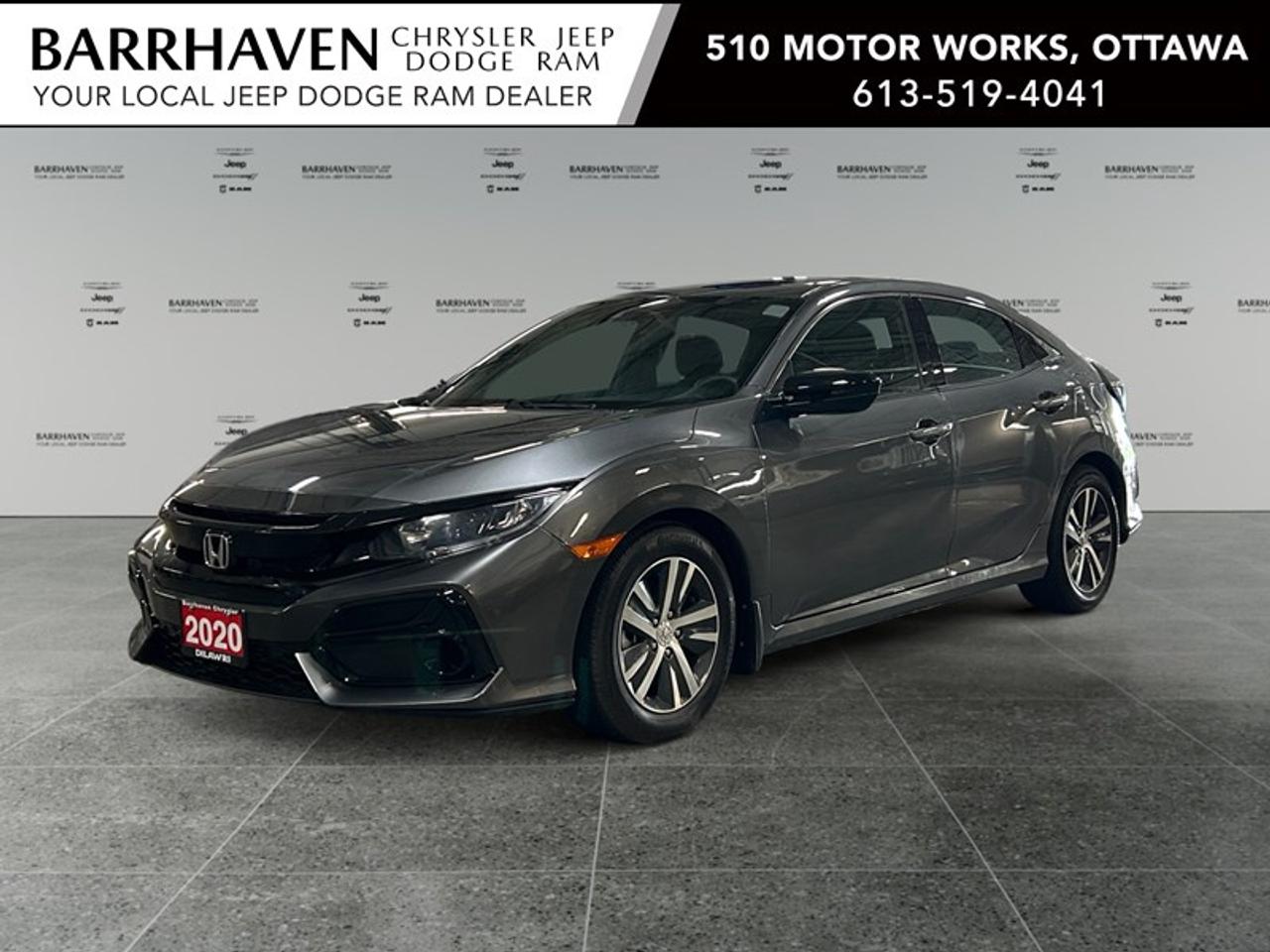 Experience the charm of the 2020 Honda Civic LX CVT Hatchback in a stylish gray. This front-wheel-drive hatchback is built for smooth handling, making everyday driving enjoyable and efficient. The exterior boasts a modern design enhanced by sleek alloy wheels, while the interior offers a comfortable cabin with quality materials. Find exceptional features like air conditioning, cruise control, and power windows adding convenience to your journeys. The gray exterior color complements the hatchbacks contemporary lines perfectly. This Civic is equipped with the latest technology, including a user-friendly touchscreen and smart device integration to keep you connected on the go. Safety takes center stage with innovative solutions such as a backup camera, lane assist, adaptive cruise control, and brake assist, ensuring peace of mind every time you drive. Ideal for professionals and young families looking for reliability and efficiency in a compact size, the 2020 Honda Civic Hatchback is a testament to modern driving. Contact us today to learn more and schedule a test drive!