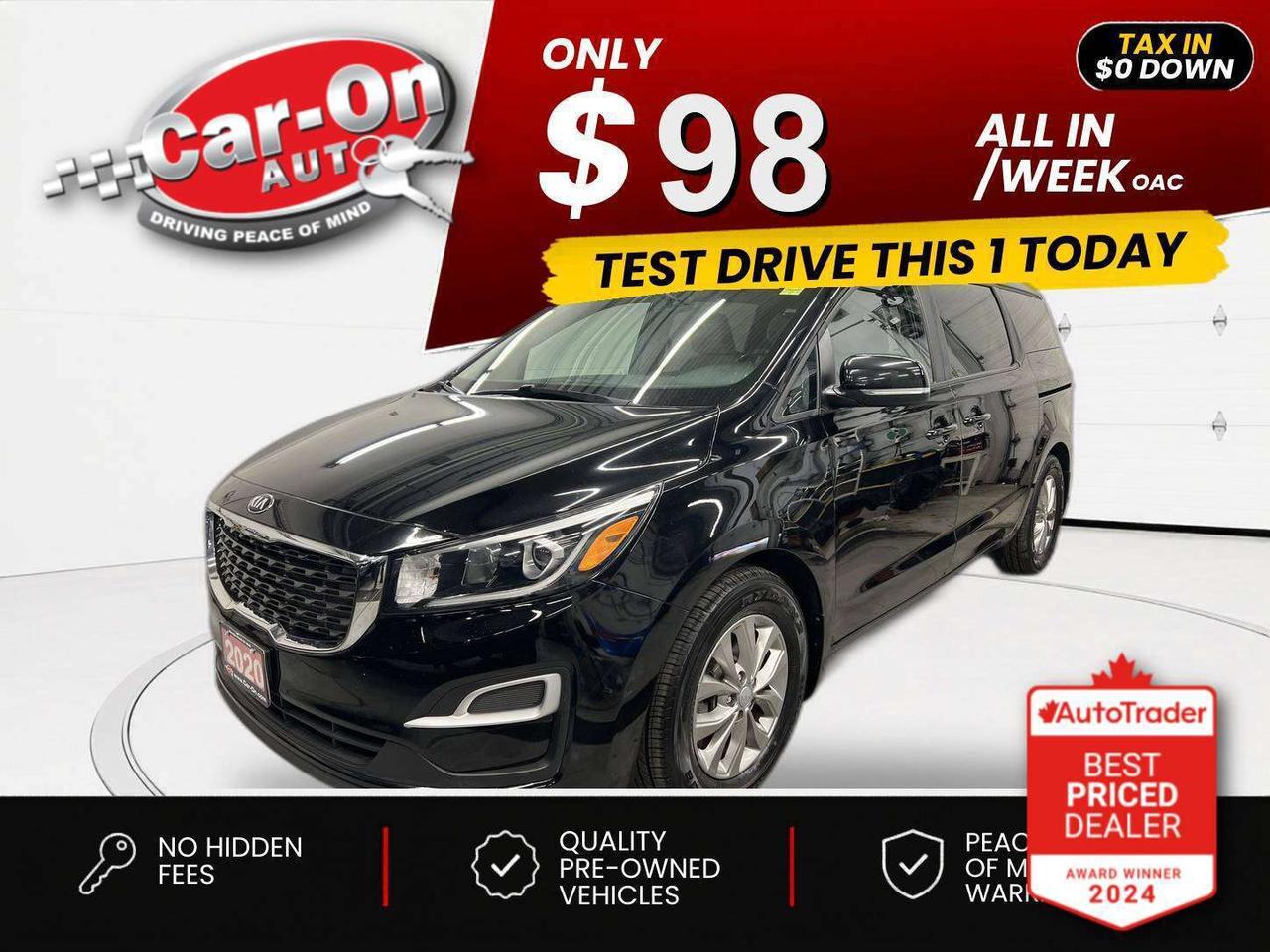 $0 DOWN $98/WEEK ALL IN INCLUDING ONTARIO TAXES O.A.C* 8-Passenger w/ Heated seats & steering, Android Auto/ Apple CarPlay, 17-inch alloys, backup camera w/ rear park sensors, dual-zone climate control, keyless entry, power locks, power mirrors, power windows, automatic headlights, cruise control and Bluetooth!!*This car was used as a previous daily rental*