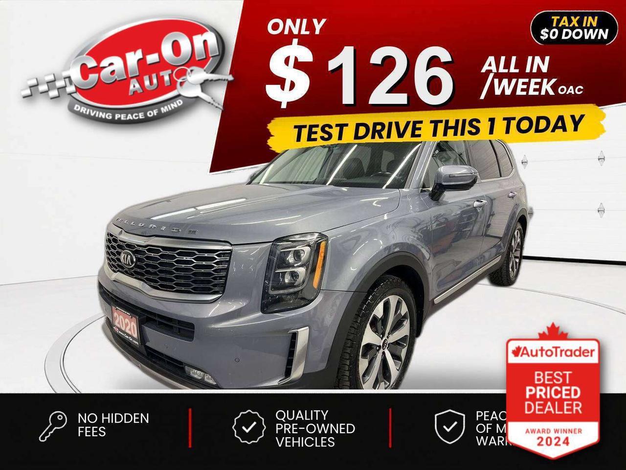 $0 DOWN $126/WEEK ALL IN INCLUDING ONTARIO TAXES O.A.C* LOADED SX 8-PASSENGER ALL-WHEEL DRIVE!!! Leather, dual-pane panoramic sunroof, heated/cooled seats, heated steering, Apple CarPlay/Android Auto, 360 camera w/ front & rear park sensors, navigation, blind spot camera, rear cross-traffic alert, lane-keep assist, pre-collision system, adaptive cruise control, 20-inch alloys, Harman/Kardon premium audio, wireless charger, three-zone climate control, rear sunshades, ambient lighting, keyless entry w/ push start, full power group incl. power driver & passenger seats w/ driver memory, power liftgate, automatic headlights w/ auto highbeams, auto-dimming rearview mirror, garage door opener, Bluetooth and Sirius XM!
