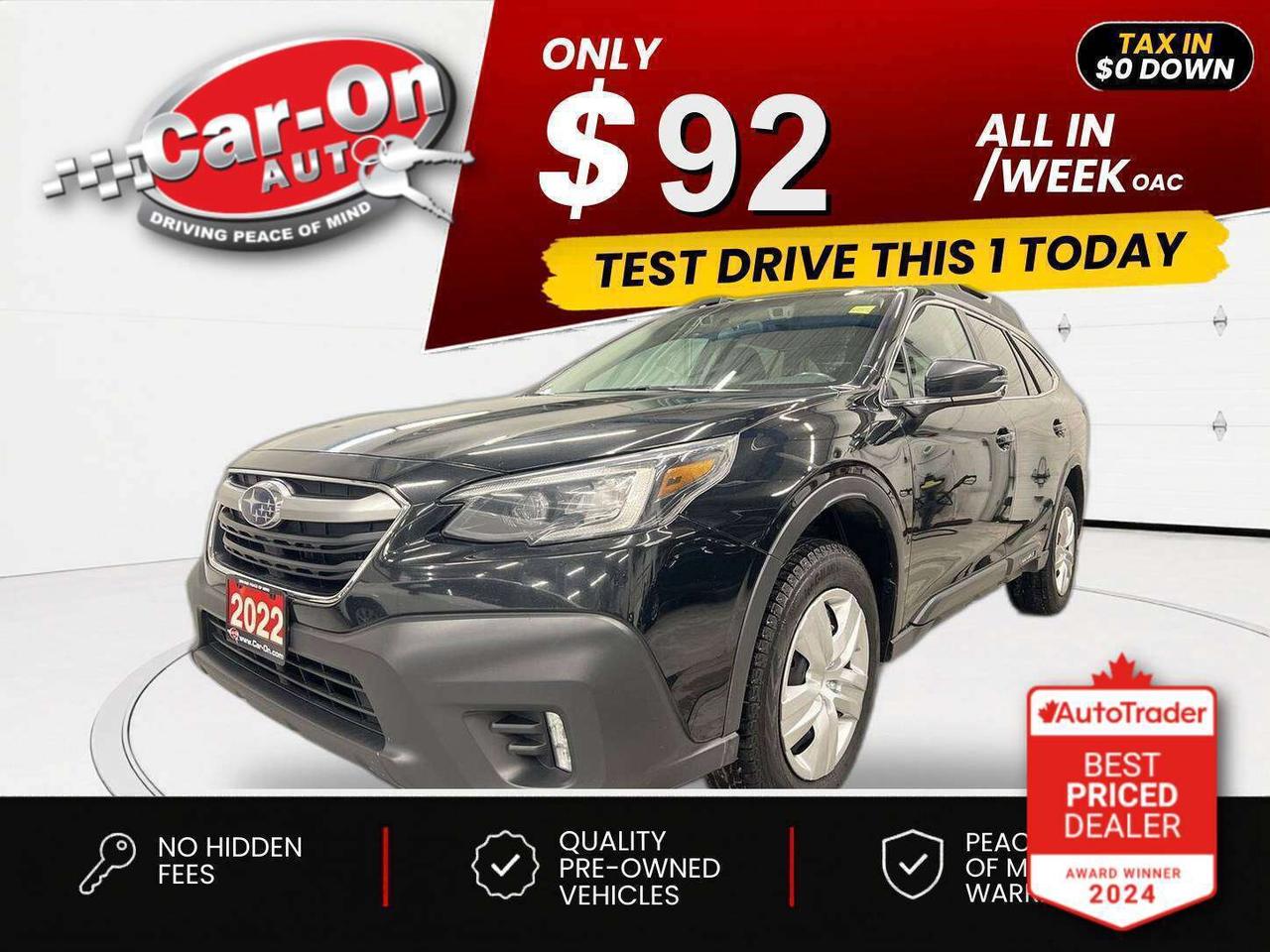 $0 DOWN $92/WEEK ALL IN INCLUDING ONTARIO TAXES O.A.C* All-Wheel Drive w/ Heated seats & steering, Android Auto/ Apple CarPlay, adaptive cruise control, pre-collision system, lane departure warning, backup camera, paddle shifters, automatic climate control, keyless entry, power locks, power windows, power mirrors, automatic headlights, leather-wrapped steering wheel, Bluetooth and Sirius XM!!