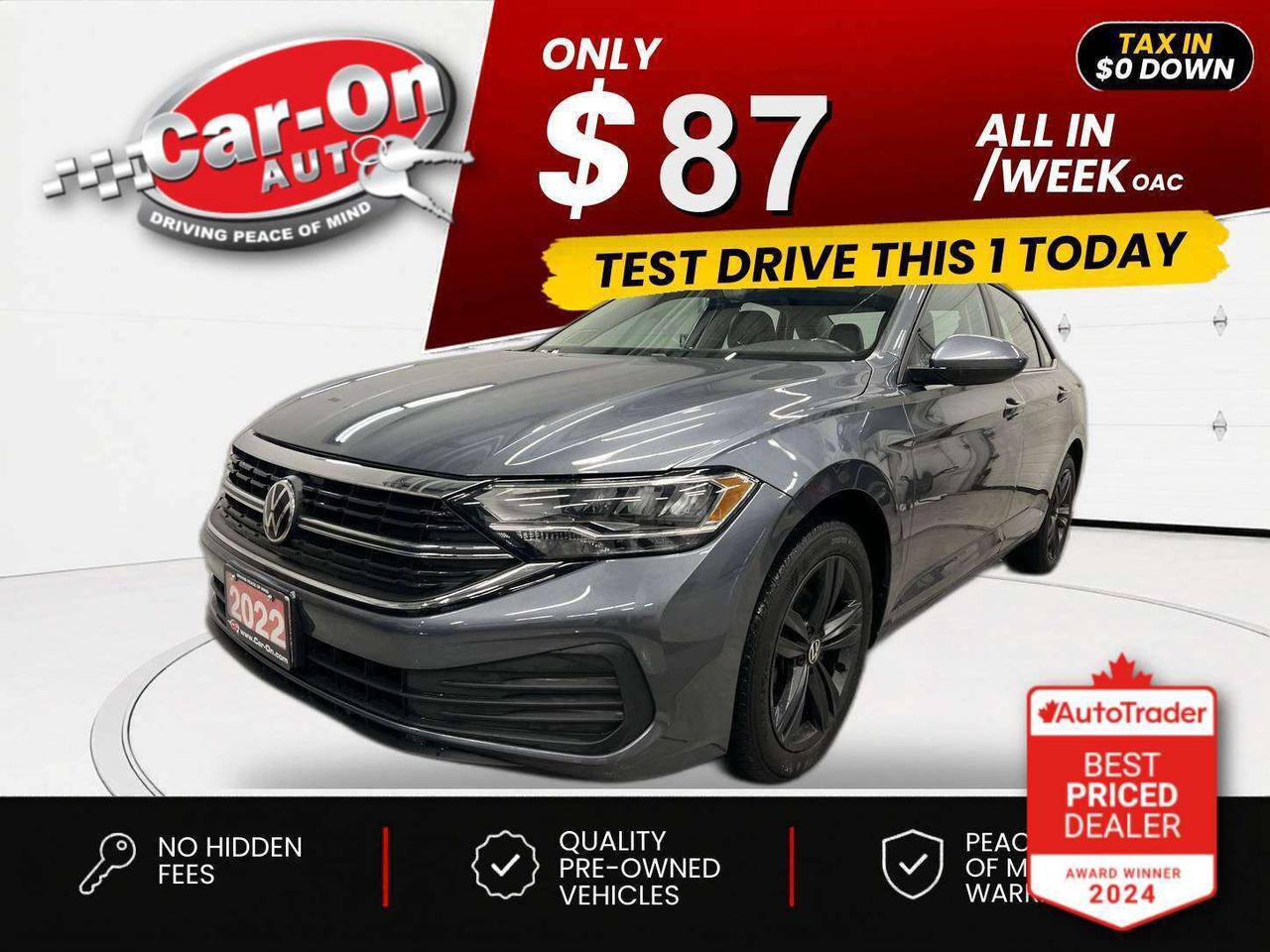 $0 DOWN $87/WEEK ALL IN INCLUDING ONTARIO TAXES O.A.C* ONLY 40,000KMS!! Comfortline w/ Leather, wireless Android Auto/ Apple CarPlay, heated seats & steering, remote start, 17-inch alloys, adaptive cruise control, blind spot monitor, rear cross-traffic alert, pre-collision system, backup camera, wireless charger, dual-zone climate control, rain-sensing wipers, keyless entry w/ push start, power seat, power mirrors, power windows, power locks, automatic headlights w/ auto highbeams, Bluetooth and Sirius XM!!