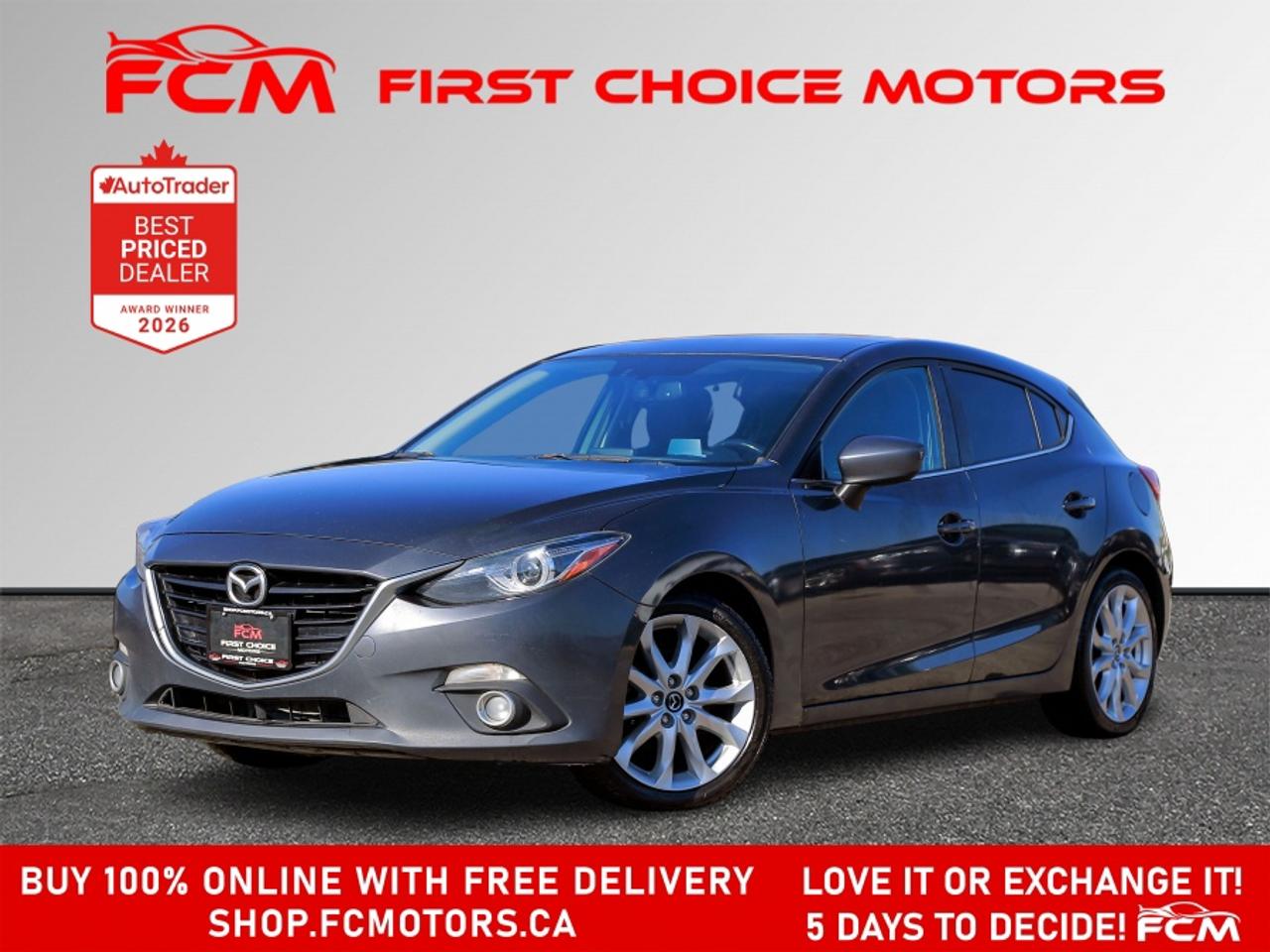 ** ** SPECIAL LIMITED TIME OFFER ** ** PURCHASE ANY VEHICLE THIS WEEK AND RECEIVE 4 BRAND-NEW ALL-SEASON TIRES AT NO ADDITIONAL COST!!! DON   T MISS THIS EXCLUSIVE CHANCE TO UPGRADE YOUR RIDE AND STAY PREPARED FOR ANY WEATHER!!! <br><br>EXCITING NEWS FROM FIRST CHOICE MOTORS! Our brand-new online showroom is now open to the public, bringing the ultimate car shopping experience right to your fingertips! Enjoy a 100% online car shopping experience, with over 500 certified vehicles in stock, comprehensive protection plans, and thousands of new auto parts & accessories available! Plus, for a limited time, were offering FREE deliveries across Ontario on all vehicle purchases! Dont miss out   visit Shop.fcmotors.ca to find and upgrade your perfect vehicle today!<br><br>Welcome to First Choice Motors, the largest car dealership in Toronto of pre-owned cars, SUVs, and vans priced between $5000-$15,000. With an impressive inventory of over 300 vehicles in stock, we are dedicated to providing our customers with a vast selection of affordable and reliable options. <br><br>Were thrilled to offer a used 2015 Mazda MAZDA3 GT, grey color with 248,000km (STK#9932) This vehicle was $8990 NOW ON SALE FOR $7990. It is equipped with the following features:<br>- Manual Transmission<br>- Hatchback<br>- Leather Seats<br>- Sunroof<br>- Heated seats<br>- Navigation<br>- Bluetooth<br>- Reverse camera<br>- Alloy wheels<br>- Power windows<br>- Power locks<br>- Power mirrors<br>- Air Conditioning<br><br>At First Choice Motors, we believe in providing quality vehicles that our customers can depend on. All our vehicles come with a 36-day guarantee on all safety related items. We also offer additional warranty options up to 5 years for our customers who want extra peace of mind.<br><br>Furthermore, all our vehicles are sold fully certified with brand new brakes rotors and pads, a fresh oil change, and brand new set of all-season tires installed & balanced. You can be confident that this car is in excellent condition and ready to hit the road.<br><br>At First Choice Motors, we believe that everyone deserves a chance to own a reliable and affordable vehicle. Thats why we offer financing options with low interest rates starting at 7.9% O.A.C. Were proud to approve all customers, including those with bad credit, no credit, students, and even 9 socials. Our finance team is dedicated to finding the best financing option for you and making the car buying process as smooth and stress-free as possible.<br><br>Our dealership is open 7 days a week to provide you with the best customer service possible. We carry the largest selection of used vehicles for sale under $9990 in all of Ontario. We stock over 300 cars, mostly Hyundai, Chevrolet, Mazda, Honda, Volkswagen, Toyota, Ford, Dodge, Kia, Mitsubishi, Acura, Lexus, and more. With our ongoing sale, you can find your dream car at a price you can afford. Come visit us today and experience why we are the best choice for your next used car purchase!<br><br>All prices include $22.00 OMVIC Fee.  Excludes, license plates, ownership registration and ONTARIO HST (13%)<br>*No Credit Card payments can be accepted for Vehicle Purchases*