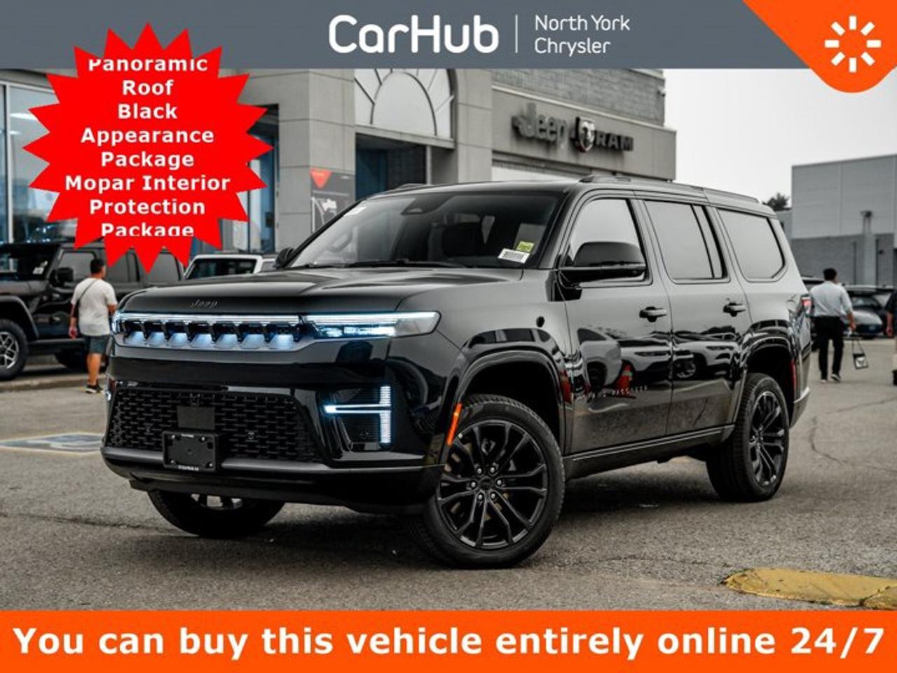 2026 Jeep Grand Wagoneer Summit Reserve 4X4<p>High Gloss Black / Global Black Interior | 3.0L Hurricane I-6 Twin Turbo | 8-Speed Automatic | Black Appearance Package | McIntosh MX1375 Reference Audio</p><p>Introducing this exceptional 2026 Jeep Grand Wagoneer Summit Reserve 4X4, finished in High Gloss Black with a Global Black interior and premium leather-faced bucket seats.</p><p>Powered by the 3.0L Hurricane I-6 Twin Turbo with Stop/Start, paired with an 8-speed automatic transmission, the Grand Wagoneer delivers sophisticated performance with the comfort, technology, and capability expected from a flagship luxury SUV.</p><p>This particular example features the Customer Preferred Package 29K, Black Appearance Package, and Mopar Interior Protection Package, bringing the vehicle to a $130,720 total price before applicable taxes, licensing, and other charges.</p>Factory Upgrades & Added Value<p>Customer Preferred Package 29K --- $10,000 in Added Value</p><p>This premium package adds an Executive Package, suede headliner, full-length premium floor console, upgraded McIntosh MX1375 Reference Entertainment System with 23 speakers, remote USB charging, front console cooler, and distinctive premium interior accents.</p><p>Black Appearance Package --- $2,500 in Added Value</p><p>The Black Appearance Package gives this Grand Wagoneer a bold, sophisticated presence with black exterior accents, titanium upper grille and daylight-opening details, 22-inch polished aluminum wheels with black pockets, monotone paint, and a body-colour roof.</p><p>Mopar Interior Protection Package --- $535</p><p>Cargo protection and all-weather floor mats help preserve the premium interior while making the vehicle better suited to everyday Canadian driving conditions.</p>Additional Equipment & Customer Value<p>3.0L Hurricane I-6 Twin Turbo<br />The Hurricane twin-turbo engine provides strong, refined performance while maintaining the smooth driving character expected from a premium full-size SUV.</p><p>Quadra-Lift Air Suspension<br />Quadra-Lift air suspension combined with adaptive damping provides a refined ride while adding versatility to the Grand Wagoneers driving capability.</p><p>Advanced 4X4 Capability<br />Selec-Terrain Traction Management helps optimize traction and capability across changing road conditions, making this luxury SUV well suited to year-round driving.</p><p>22-Inch Polished Aluminum Wheels<br />The 22-inch polished aluminum wheels with black pockets complement the Black Appearance Package and give the Grand Wagoneer a commanding road presence.</p><p>Massaging, Heated & Ventilated Seating<br />Power massage for both front seats, heated and ventilated front seating, and heated and ventilated second-row seating provide first-class comfort throughout the cabin.</p><p>Four-Zone Automatic Climate Control<br />Four-zone climate control allows occupants to personalize the cabin temperature, adding another level of comfort for passengers in every row.</p><p>McIntosh MX1375 Reference Entertainment System<br />The upgraded 23-speaker McIntosh MX1375 Reference Entertainment System delivers a premium, immersive audio experience throughout the cabin.</p><p>Uconnect 5 NAV & Passenger Display<br />The 12-inch Uconnect 5 NAV system, 12.3-inch digital cluster, and front passenger interactive display provide a modern, connected technology experience.</p><p>Advanced Safety & Driver Assistance<br />Active Driving Assist, Active Lane Management, Adaptive Cruise Control with Stop & Go, Blind-Spot Monitoring, Rear Cross-Path Detection, Full-Speed Forward Collision Warning Plus, Advanced Brake Assist, Pedestrian/Cyclist Emergency Braking, and Intersection Collision Assist provide added confidence behind the wheel.</p><p>Surround View & Park Assist<br />The Surround View Camera System, Parallel and Perpendicular Park Assist, and Park-Sense Front and Rear Park Assist make maneuvering this large SUV easier and more convenient.</p><p>Premium Convenience Features<br />Remote start, rain-sensing wipers, automatic high beams, a heated steering wheel, power tilt/telescope steering column, and a digital auto-dimming rearview mirror add convenience to everyday ownership.</p>THE FLAGSHIP GRAND WAGONEER EXPERIENCE<p>The 2026 Jeep Grand Wagoneer Summit Reserve 4X4 represents the pinnacle of Jeep luxury, combining powerful twin-turbo performance with sophisticated suspension technology, premium materials, advanced technology, and exceptional passenger comfort.</p><p>With its 3.0L Hurricane I-6 Twin Turbo, Quadra-Lift air suspension, 22-inch wheels, Black Appearance Package, massaging heated and ventilated seating, four-zone climate control, McIntosh 23-speaker audio, Uconnect 5 NAV, passenger display, and advanced driver assistance, this Grand Wagoneer offers an exceptional level of luxury, technology, comfort, and capability.</p><p>Finished in High Gloss Black, this Summit Reserve is an outstanding opportunity for someone looking for a commanding luxury SUV that delivers first-class comfort, premium technology, and genuine all-weather capability.</p>Drive Happy with CarHub<p>All-inclusive, upfront prices --- no haggling, negotiations, pressure, or games.</p><p>Purchase or lease a vehicle and receive a $1,000 CarHub Rewards Card for service.</p><p>All available manufacturer rebates have been applied and included in our sale price.</p><p>Purchase this vehicle fully online on CarHub websites.</p>Transparency Statement<p>USED VEHICLES: Online prices and payments are for finance purchases --- please note there is an $850 safety certification fee. If not Certified, then as per OMVIC Regulations the vehicle is deemed to be not drivable and Not Certified. Cash purchases for used vehicles have a $2,350 surcharge which includes the safety certification (the finance price + $2,350).</p><p>NEW VEHICLES: New financed vehicles are subject to an $850 Processing Fee. New cars priced at over $100,000 including add-ons or accessories are subject to the additional federal luxury tax.</p><p>While every effort is taken to avoid errors, technical or human error can occur, so please confirm vehicle features, options, materials, and other specs with your CarHub representative. This can easily be done by calling us or by visiting us at the dealership.</p><p>CarHub used vehicles come standard with 1 key. If we receive more than one key from the previous owner, we include them with the vehicle. Additional keys may be purchased at the time of sale. Ask your Product Advisor for more details.</p><p>Payments are only estimates derived from a standard term/rate on approved credit. Terms, rates and payments are subject to change without notice. Please see our website for more details.</p>