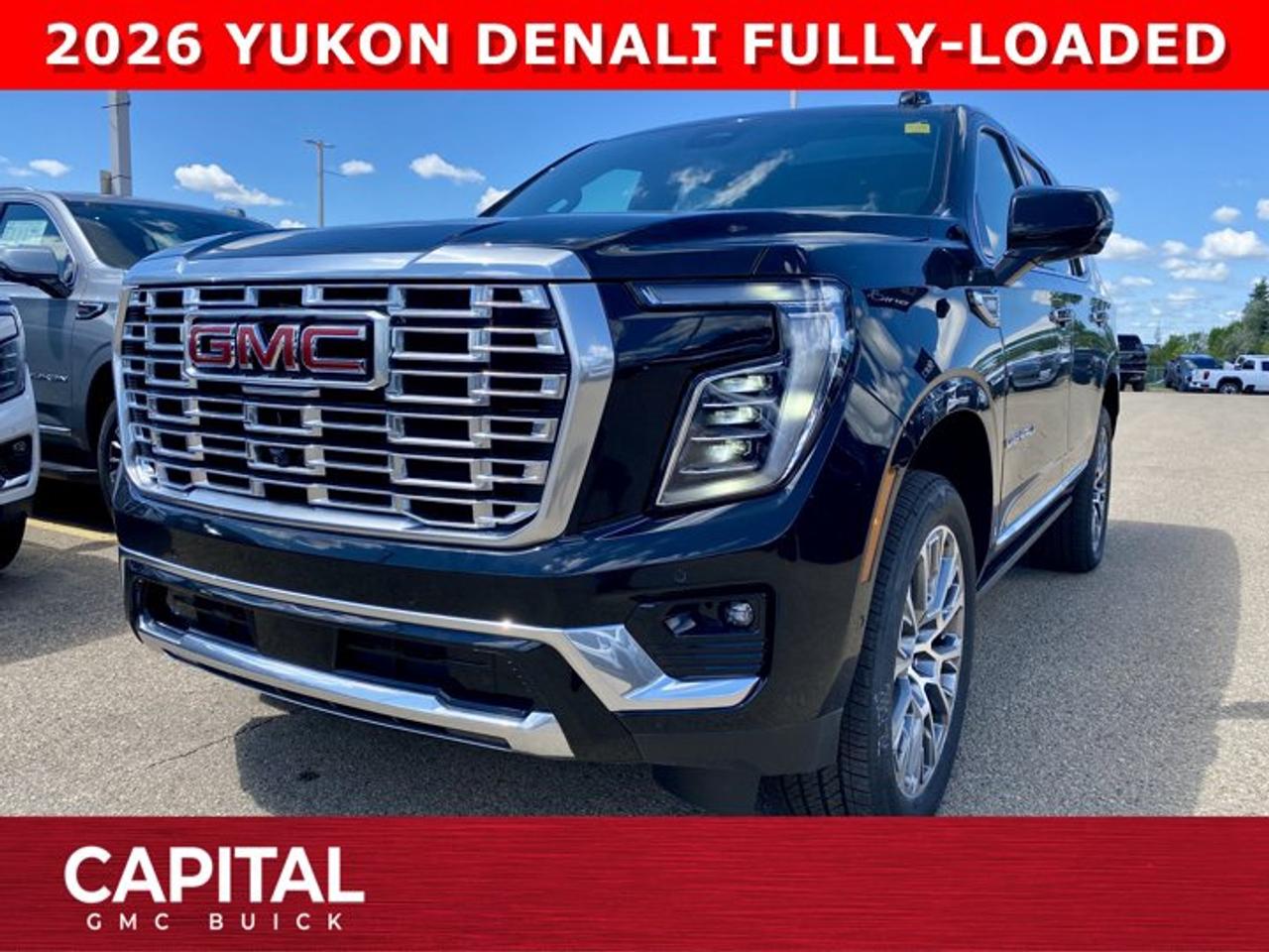 Check out this Fully Loaded 2026 YUKON DENALI... It comes equipped with amazing options like the Denali Reserve Package, Panoramic Sunroof, Power Assist Steps, Heated and Cooled Seats, Air Suspension, Dual Display Rear Media Screens, 15 Inch heads-up display, Super Cruise Handsfree Driving, 360 CAM, Rear Streaming Mirror, Magnetic Ride Control, MASSIVE 16.8 Inch Horizontal Touchscreen, Max Trailering Package and so much more.... Come and experience it for yourself at CAPITAL GMC BUICKAsk for the Internet Department for more information or book your test drive today! Text 507-585-4395 for fast answers at your fingertips!AMVIC Licensed Dealer - Licence Number B1044900Disclaimer: All prices are plus GST and include all cash credits and loyalties. See dealer for details. AMVIC Licensed Dealer # B1044900