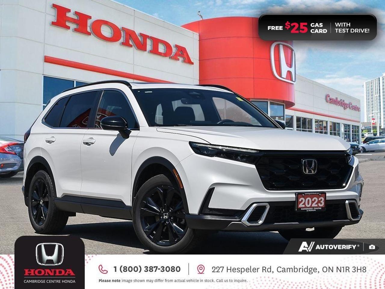 <p><span style=color:rgb( 0 , 0 , 0 )><strong>SMART HYBRID CHOICE! CLEAN CARFAX REPORT! TEST DRIVE TODAY!</strong></span></p><p><span style=color:rgb( 0 , 0 , 0 )>2023 Honda CR-V Hybrid Touring featuring CVT transmission, five passenger seating, remote engine starter, rearview camera with dynamic guidelines, power sunroof, Apple CarPlay and Android Auto connectivity, Siri® Eyes Free compatibility, ECON mode, Bluetooth, Bose Premium audio system with two USB inputs, GPS navigation, Satellite radio equipped, wireless charging, steering wheel mounted controls, cruise control, air conditioning, dual climate zones, heated front seats, 12V power outlet, proximity key entry, push button start, idle stop, power mirrors, power locks, power windows, 60/40 split fold-down rear seatback, Anchors and Tethers for Children (LATCH), The Honda Sensing Technologies - Adaptive Cruise Control, Forward Collision Warning system, Collision Mitigation Braking system, Lane Departure Warning system, Lane Keeping Assist system, Road Departure Mitigation system, Blind Spot Information System, Traffic Jam Assist and Rear Cross Traffic Monitor, remote keyless entry with hands-free access power tailgate with programmable height, auto on/off projector-beam halogen headlights, auto high-beams, LED daytime running lights, electronic stability control and anti-lock braking system.Contact Cambridge Centre Honda for special discounted finance rates, as low as 8.99%, on approved credit from Honda Financial Services.</span></p><p><span style=color:rgb( 255 , 0 , 0 )><strong>FREE $25 GAS CARD WITH TEST DRIVE!</strong></span></p><p><span style=color:rgb( 0 , 0 , 0 )>Our philosophy is simple. We believe that buying and owning a car should be easy, enjoyable and transparent. Welcome to the Cambridge Centre Honda Family! Cambridge Centre Honda proudly serves customers from Cambridge, Kitchener, Waterloo, Brantford, Hamilton, Waterford, Brant, Woodstock, Paris, Branchton, Preston, Hespeler, Galt, Puslinch, Morriston, Roseville, Plattsville, New Hamburg, Baden, Tavistock, Stratford, Wellesley, St. Clements, St. Jacobs, Elmira, Breslau, Guelph, Fergus, Elora, Rockwood, Halton Hills, Georgetown, Milton and all across Ontario!</span></p>