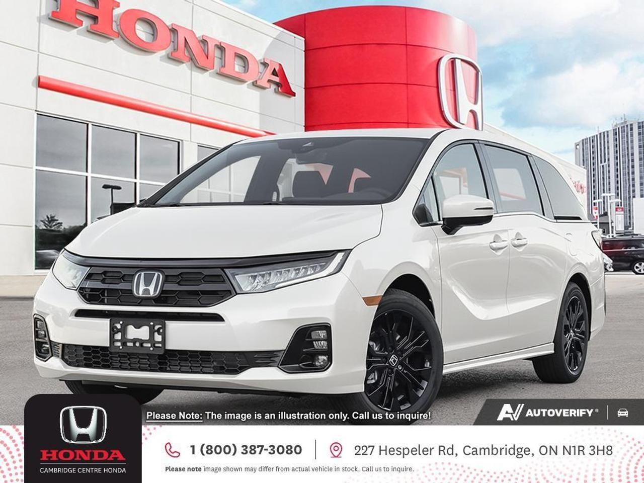<p><span style=color:rgb( 0 , 0 , 0 )><strong>Sophistication in Motion. Designed to Stand Out.</strong></span></p><p><span style=color:rgb( 0 , 0 , 0 )>The Odyssey has never looked this bold. With striking blackout 19" aluminum-alloy wheels, blacked-out exterior trim, and signature red ambient lighting throughout the cabin, the Black Edition makes an unforgettable first impression, day or night.</span></p><p><span style=color:rgb( 0 , 0 , 0 )><strong>Power Meets Precision</strong></span></p><p><span style=color:rgb( 0 , 0 , 0 )>Under the hood, the Odyssey Black Edition features a robust 3.5-litre, 24-valve SOHC i-VTEC® V6 engine with Variable Cylinder Management®. Paired with a 10-speed automatic transmission with Grade Logic Control, this front-wheel drive minivan delivers smooth acceleration, effortless handling, and fuel-efficient cruising, no matter the distance.</span></p><p><span style=color:rgb( 0 , 0 , 0 )>Family Entertainment, Upgraded</span></p><p><span style=color:rgb( 0 , 0 , 0 )>Say goodbye to boredom with the Advanced Rear Entertainment System, which features:</span></p><p><span style=color:rgb( 0 , 0 , 0 )>- A 12.8" high-resolution display</span></p><p><span style=color:rgb( 0 , 0 , 0 )>- HDMI® interface and USB-A headphone jack</span></p><p><span style=color:rgb( 0 , 0 , 0 )>- Embedded streaming media apps</span></p><p><span style=color:rgb( 0 , 0 , 0 )>Whether its a road trip or just the ride to school, your passengers will stay engaged and entertained.</span></p><p><span style=color:rgb( 0 , 0 , 0 )><strong>Seamless Communication with CabinTalk</strong></span></p><p><span style=color:rgb( 0 , 0 , 0 )>Stay effortlessly connected with all three rows using the CabinTalk in-car PA system, which broadcasts your voice directly through the rear speakers or wireless headphones, perfect for family check-ins on the go.</span></p><p><span style=color:rgb( 0 , 0 , 0 )><strong>Comfort and Convenience in Every Seat</strong></span></p><p><span style=color:rgb( 0 , 0 , 0 )>Inside, the Black Edition blends form and function with features like:</span></p><p><span style=color:rgb( 0 , 0 , 0 )>- Magic Slide 2nd-Row Seats with four reconfiguration modes</span></p><p><span style=color:rgb( 0 , 0 , 0 )>- One-touch power moonroof with tilt function</span></p><p><span style=color:rgb( 0 , 0 , 0 )>- Tri-zone automatic climate control with air-filtration system</span></p><p><span style=color:rgb( 0 , 0 , 0 )>- CabinControl App, let passengers manage rear climate settings and add to music playlists</span></p><p><span style=color:rgb( 0 , 0 , 0 )>- One-Motion 60/40 Split 3rd-Row Magic Seat® for quick cargo reconfiguration</span></p><p><span style=color:rgb( 0 , 0 , 0 )>- Five LATCH points for easy child safety seat installation</span></p><p><span style=color:rgb( 0 , 0 , 0 )><strong>Effortless Connectivity</strong></span></p><p><span style=color:rgb( 0 , 0 , 0 )>Stay in touch and in control with:</span></p><p><span style=color:rgb( 0 , 0 , 0 )>- Apple CarPlay and Android Auto integration</span></p><p><span style=color:rgb( 0 , 0 , 0 )>- 7" Display Audio System with HondaLink</span></p><p><span style=color:rgb( 0 , 0 , 0 )>- Siri® Eyes Free compatibility for Apple users</span></p><p><span style=color:rgb( 0 , 0 , 0 )>- Bluetooth® streaming and hands-free calling</span></p><p><span style=color:rgb( 0 , 0 , 0 )><strong>Ready When You Are</strong></span></p><p><span style=color:rgb( 0 , 0 , 0 )>Enjoy everyday convenience with:</span></p><p><span style=color:rgb( 0 , 0 , 0 )>- Remote engine starter</span></p><p><span style=color:rgb( 0 , 0 , 0 )>- Proximity key entry system with pushbutton start</span></p><p><span style=color:rgb( 0 , 0 , 0 )>- Walk-away auto door lock for added peace of mind</span></p><p><span style=color:rgb( 0 , 0 , 0 )>- Hands-free access power tailgate</span></p><p><span style=color:rgb( 0 , 0 , 0 )><strong>Advanced Safety with Honda Sensing®</strong></span></p><p><span style=color:rgb( 0 , 0 , 0 )>The Odyssey Black Edition surrounds you with the latest Honda Sensing® safety features, including:</span></p><p><span style=color:rgb( 0 , 0 , 0 )>- Adaptive Cruise Control (ACC)</span></p><p><span style=color:rgb( 0 , 0 , 0 )>- Forward Collision Warning (FCW)</span></p><p><span style=color:rgb( 0 , 0 , 0 )>- Collision Mitigation Braking System (CMBS®)</span></p><p><span style=color:rgb( 0 , 0 , 0 )>- Lane Departure Warning (LDW)</span></p><p><span style=color:rgb( 0 , 0 , 0 )>- Lane Keeping Assist System (LKAS)</span></p><p><span style=color:rgb( 0 , 0 , 0 )>- Road Departure Mitigation (RDM)</span></p><p><span style=color:rgb( 0 , 0 , 0 )>- Blind Spot Information (BSI) System</span></p><p><span style=color:rgb( 0 , 0 , 0 )>- Traffic Sign Recognition (TSR)</span></p><p><span style=color:rgb( 255 , 0 , 0 )><strong><em>Premium paint charge of $550 is not included on all colours/models.</em></strong></span></p><p><span style=color:rgb( 0 , 0 , 0 )>Experience the Difference at Cambridge Centre Honda! Why Test Drive Here? You choose: drive with a sales person or on your own, extended overnight and at home test drives available. Why Purchase Here? VIP Coupon Booklet: up to $1000 in service & other savings, FREE Ontario-Wide Delivery. Cambridge Centre Honda proudly serves customers from Cambridge, Kitchener, Waterloo, Brantford, Hamilton, Waterford, Brant, Woodstock, Paris, Branchton, Preston, Hespeler, Galt, Puslinch, Morriston, Roseville, Plattsville, New Hamburg, Baden, Tavistock, Stratford, Wellesley, St. Clements, St. Jacobs, Elmira, Breslau, Guelph, Fergus, Elora, Rockwood, Halton Hills, Georgetown, Milton and all across Ontario!</span></p>