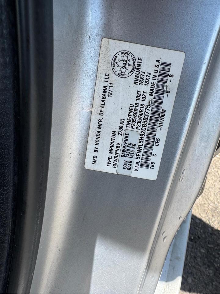 2012 Honda Odyssey AS IS, Touring, POWER STEERING ISSUE, RUNS GOOD Photo