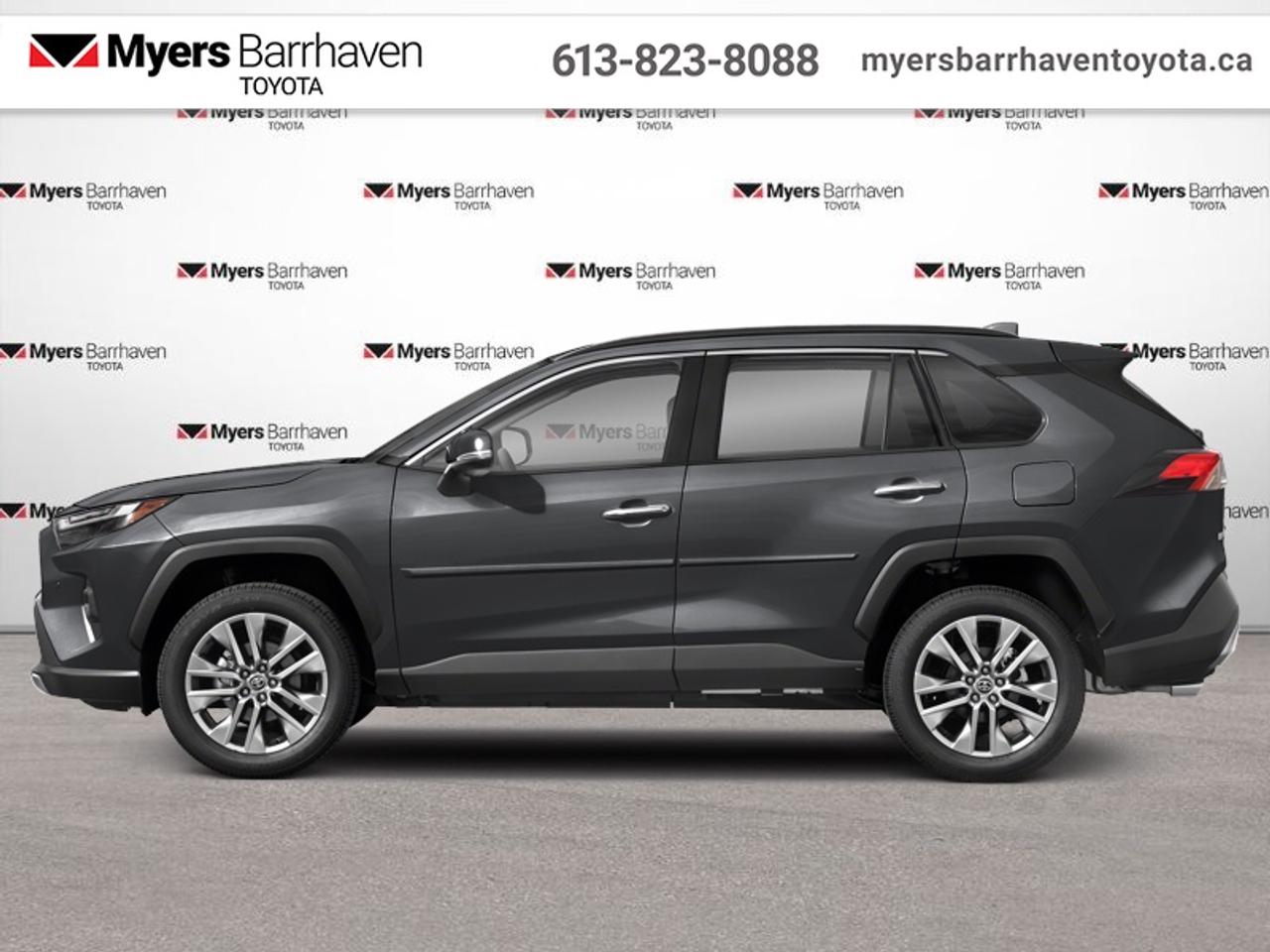 <b>Leather Seats,  Sunroof,  Cooled Seats,  Wireless Charging,  Heated Steering Wheel!</b><br> <br>  Compare at $49814 - Our Live Market Price is just $47898! <br> <br>The RAV4 is here to help you realize your full potential in every moment. This 2025 Toyota RAV4 is fresh on our lot in Ottawa.<br> <br>While the RAV4 is loaded with modern creature comforts, conveniences, and safety, this SUV is still true to its roots with incredible capability. Whether youre running errands in the city or exploring the countryside, the RAV4 empowers your ambitions and redefines what you can do. Make new and exciting memories in this ultra efficient Toyota RAV4 today!<br> <br>This SUV has 20,795 km. Its Magnetic Grey M in colour. It has an Automatic transmission and is powered by a 203HP 2.5L 4 Cylinder Engine. <br> <br> Our RAV4s trim level is Limited. Stepping up to this top-of-the-line all-wheel drive RAV4 Limited is an excellent choice as it comes fully loaded with SofTex leather heated and cooled seats, a leather heated steering wheel, power sunroof, Toyotas Smart Key system with push button start, a larger 8-inch touchscreen with Entune Audio Premium 3.0, Apple CarPlay, wireless device charging and exclusive aluminum wheels. Additional features include a birds-eye-view camera, a power drivers seat with memory settings, rear heated seats, LED headlights and fog lights, heated power mirrors, hands free power liftgate, Toyota Safety Sense 2.0, dynamic radar cruise control, automatic high beam assist, blind spot monitoring with rear cross traffic alert, parking assist and lane keep assist with lane departure warning plus so much more. This vehicle has been upgraded with the following features: Leather Seats, Sunroof, Cooled Seats, Wireless Charging, Heated Steering Wheel, Power Liftgate, Heated Rear Seats.<br> <br>To apply right now for financing use this link: <a href=https://www.myersbarrhaventoyota.ca/quick-approval/ target=_blank>https://www.myersbarrhaventoyota.ca/quick-approval/</a><br> <br/>Buy this vehicle now for the lowest bi-weekly payment of <b>$333.14</b> with $0 down for 84 months @ 6.99% APR O.A.C. ( Plus applicable taxes - Plus applicable fees ). See dealer for details. <br><br>At Myers Barrhaven Toyota we pride ourselves in offering highly desirable pre-owned vehicles. We truly hand pick all our vehicles to offer only the best vehicles to our customers. No two used cars are alike, this is why we have our trained Toyota technicians highly scrutinize all our trade ins and purchases to ensure we can put the Myers seal of approval. Every year we evaluate 1000s of vehicles and only 10-15% meet the Myers Barrhaven Toyota standards. At the end of the day we have mutual interest in selling only the best as we back all our pre-owned vehicles with the Myers *LIFETIME ENGINE TRANSMISSION warranty. Thats right *LIFETIME ENGINE TRANSMISSION warranty, were in this together! If we dont have what youre looking for not to worry, our experienced buyer can help you find the car of your dreams! Ever heard of getting top dollar for your trade but not really sure if you were? Here we leave nothing to chance, every trade-in we appraise goes up onto a live online auction and we get buyers coast to coast and in the USA trying to bid for your trade. This means we simultaneously expose your car to 1000s of buyers to get you top trade in value. <br>We service all makes and models in our new state of the art facility where you can enjoy the convenience of our on-site restaurant, shuttle van, free Wi-Fi, Enterprise Rent-A-Car, on-site tire storage, and complimentary drinks. Come see why many Toyota owners are making the switch to Myers Barrhaven Toyota. <br>*LIFETIME ENGINE TRANSMISSION WARRANTY NOT AVAILABLE FOR VEHICLES WITH KMS EXCEEDING 140,000KM, VEHICLES 8 YEARS & OLDER, HIGHLINE BRAND VEHICLES (e.g., BMW, INFINITI, CADILLAC, LEXUS), AND QUEBEC RESIDENTS.<br> Come by and check out our fleet of 90+ used cars and trucks and 20+ new cars and trucks for sale in Ottawa.  o~o