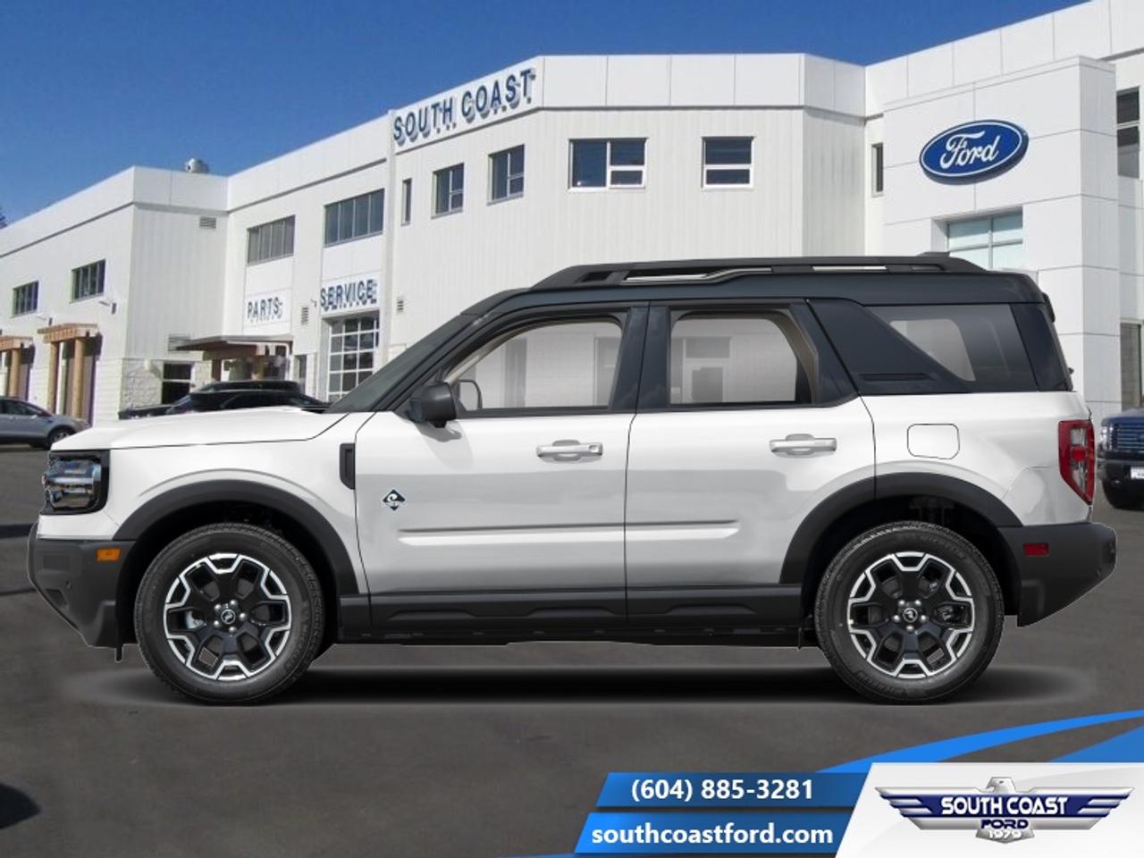 <b>Sunroof, Trailer Tow Package!</b><br> <br> The 2026 Ford Bronco Sport blends bold off-road styling, athletic capability and everyday versatility into one compact SUV built for adventure.<br> <br>The 2026 Ford Bronco Sport combines rugged styling, modern tech and flexible utility to create a compact SUV that doesnt compromise on spirit. Inside, the cabin features quality materials, intuitive connectivity and thoughtful design to keep passengers comfortable and engaged. With its trail-ready attitude, confident presence and Fords heritage of capability, the Bronco Sport is built to carry your lifestyle forward.<br> <br>This Space White Metallic SUV has a 8 Speed Automatic transmission and is powered by a 181HP 1.5L 3 Cylinder Engine. <br> <br> Our Bronco Sports trim level is Outer Banks. Inside, premium-trimmed heated sport contour seats, a power-adjustable drivers seat with memory, and a heated leatherette steering wheel deliver comfort and control for every journey. The intuitive SYNC 4 infotainment system with a 13.2-inch touchscreen, wireless Apple CarPlay and Android Auto, Alexa integration, and adaptive cruise control with stop-and-go ensure seamless connectivity and convenience on the road. Dual-zone automatic climate control, smart device remote start, and a proximity key with push-button ignition add everyday ease, while thoughtful touches like ambient lighting, premium interior accents, and ample cargo versatility enhance practicality. Outside, 18-inch ebony black-painted aluminum wheels, LED headlights, and black body trim create a bold and athletic presence complemented by off-road-ready features like all-season tires, a Terrain Management System with five G.O.A.T. modes, and part- and full-time four-wheel drive. Safety comes standard with Ford Co-Pilot360 technology, including BLIS with Cross-Traffic Alert, Pre-Collision Assist with Automatic Emergency Braking, Lane Keeping Assist, Rear Cross-Traffic Braking, and a rearview camera, providing confidence and peace of mind whether navigating city streets or taking the scenic route. This vehicle has been upgraded with the following features: Sunroof, Trailer Tow Package.<br><br> View the original window sticker for this vehicle with this url <b><a href=http://www.windowsticker.forddirect.com/windowsticker.pdf?vin=3FMCR9CN1TRF00022 target=_blank>http://www.windowsticker.forddirect.com/windowsticker.pdf?vin=3FMCR9CN1TRF00022</a></b>.<br> <br>To apply right now for financing use this link: <a href=https://www.southcoastford.com/financing/ target=_blank>https://www.southcoastford.com/financing/</a><br> <br/>Total rebate of $4500 is reflected in the price. 5.49% financing for 84 months. <br> Buy this vehicle now for the lowest bi-weekly payment of <b>$347.99</b> with $0 down for 84 months @ 5.49% APR O.A.C. ( taxes included, $695 Administration Fee included / Total Obligation of $57705 ). Incentives expire 2026-08-31. See dealer for details. <br><br>Call South Coast Ford Sales or come visit us in person. Were convenient to Sechelt, BC and located at 5606 Wharf Avenue. and look forward to helping you with your automotive needs. <br><br> Come by and check out our fleet of 20+ used cars and trucks and 90+ new cars and trucks for sale in Sechelt.  o~o
