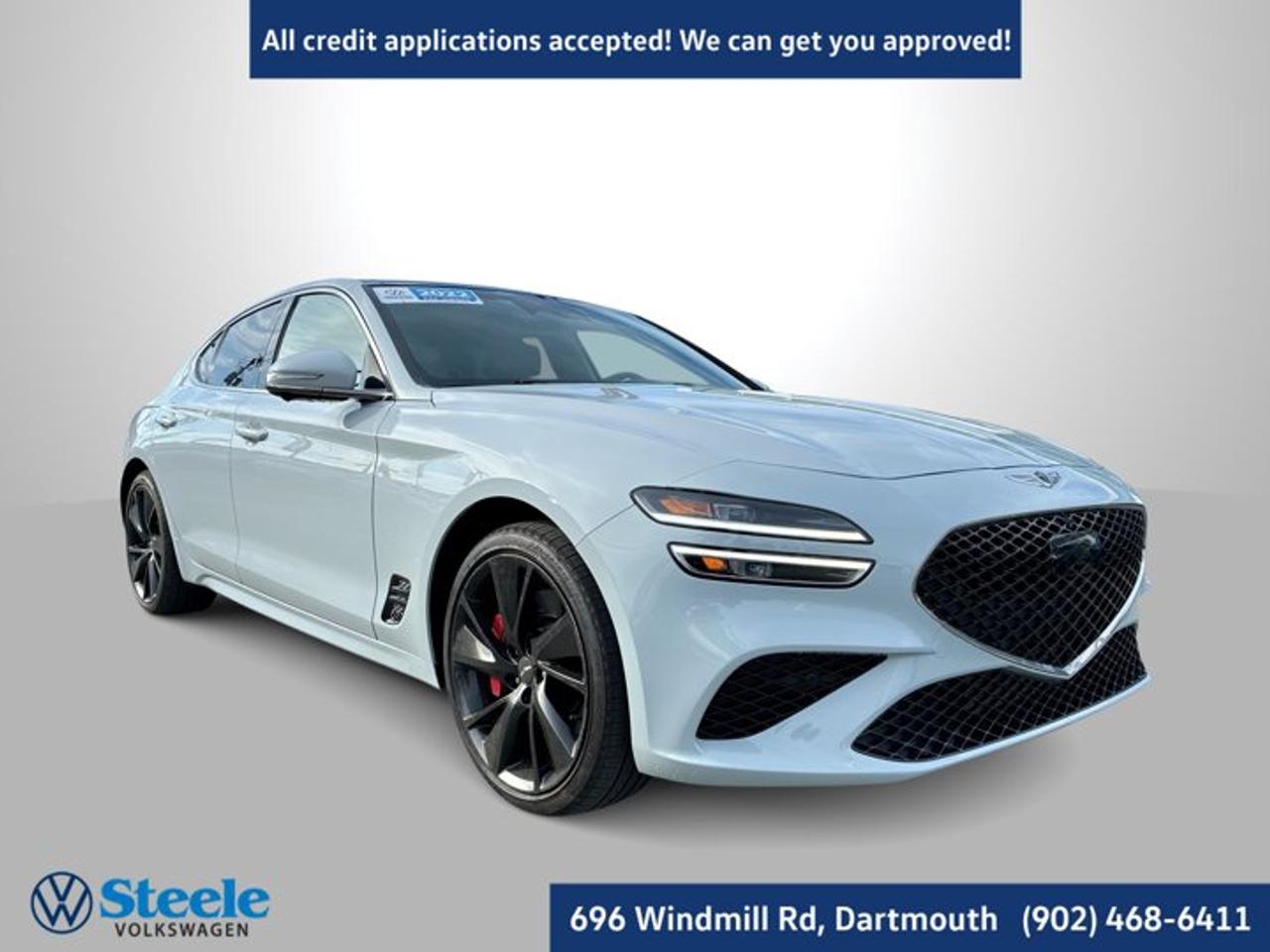 Recent Arrival! New Price!!!2022 Genesis G70 3.3T Sport 4D Sedan Siberian Ice AWD 8-Speed Automatic with SHIFTRONIC V6Steele Auto Certified, At Steele Volkswagen, we have financing options available for all credit situations!, 15 Speakers, 4-Wheel Disc Brakes, Alloy wheels, Android Auto & Apple CarPlay, Heads-Up Display, Heated & Ventilated Front Bucket Seats, Heated rear seats, Heated steering wheel, Illuminated entry, Power driver seat, Power moonroof, Radio: AM/FM/SiriusXM/HD Radio Lexicon Audio System, Steering wheel mounted audio controls, Telescoping steering wheel.This 2022 Genesis G70 3.3T Sport will not last long!! Call Now to reserve your Test Drive appointment!! 1-902-468-6411 or chat with us online at www.steelevw.ca.